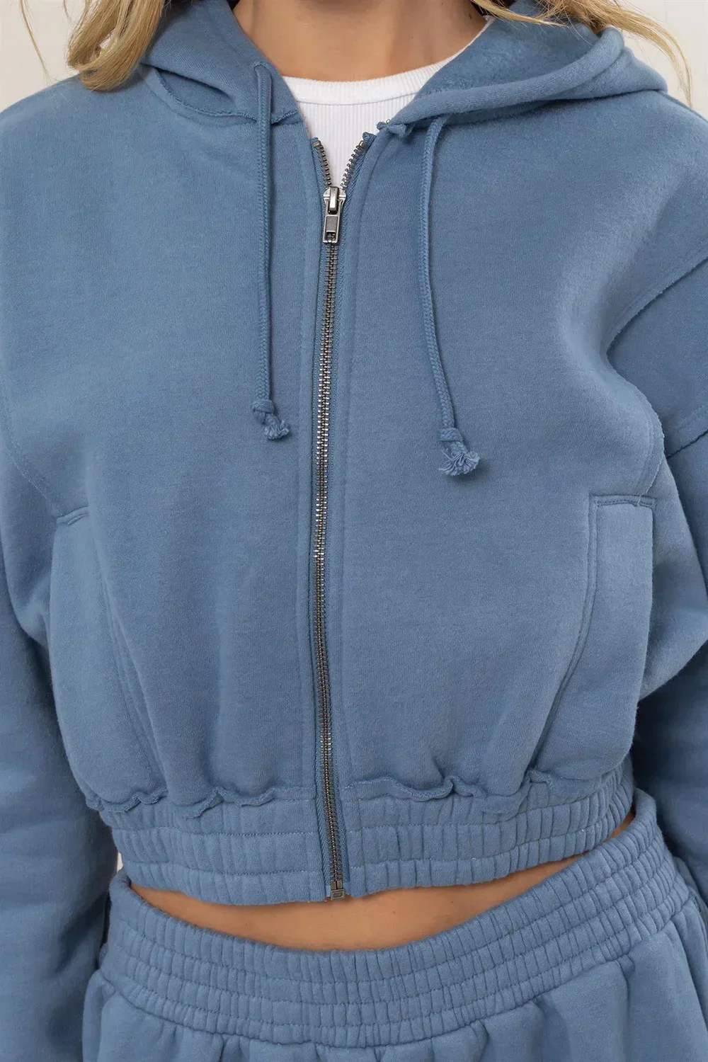 Cropped Zip Up Trendy Seam Detailing Fleece Fall Hoodie Jacket