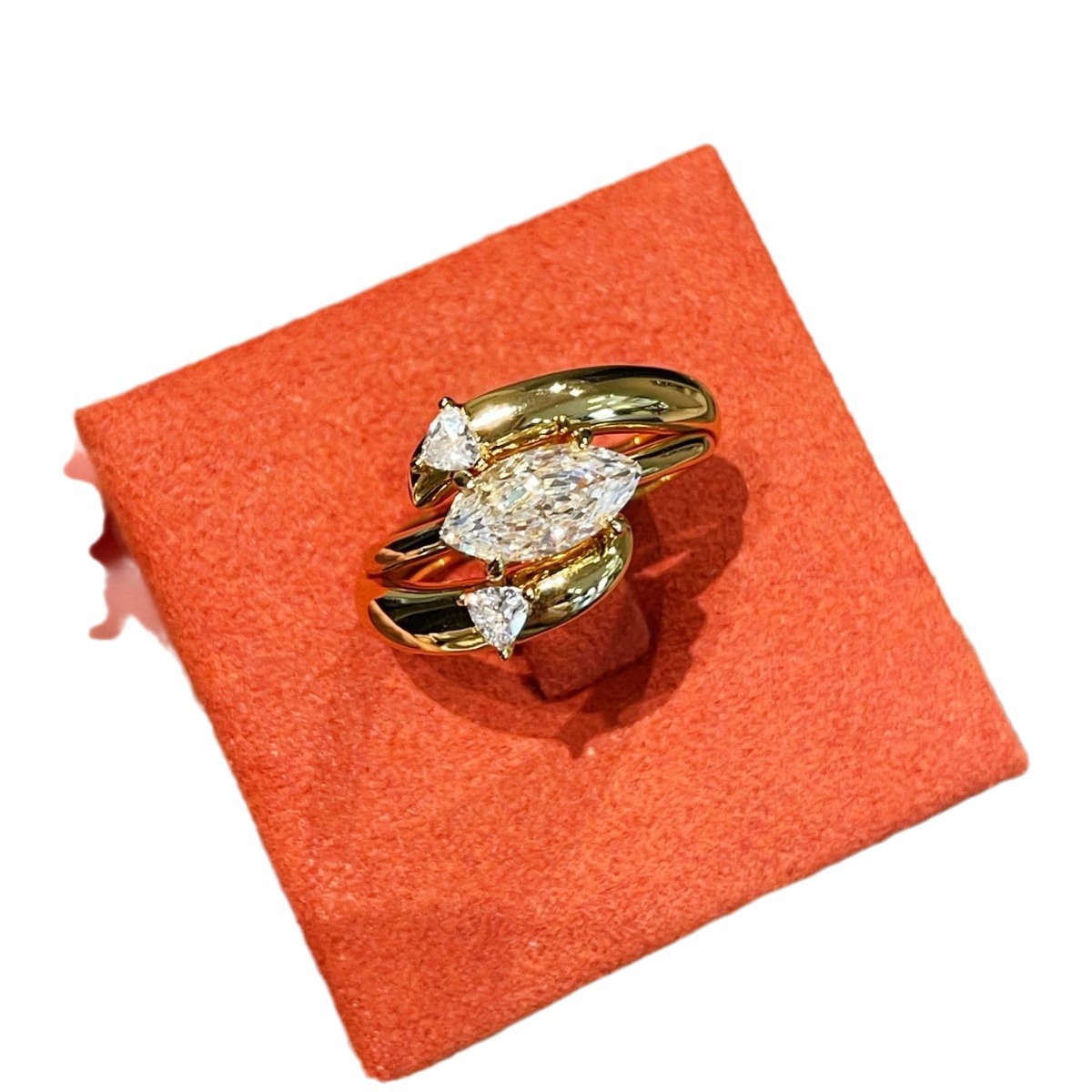 Elegant Women’s 925 Silver Gold-Plated Marquise-Cut Diamond Ring