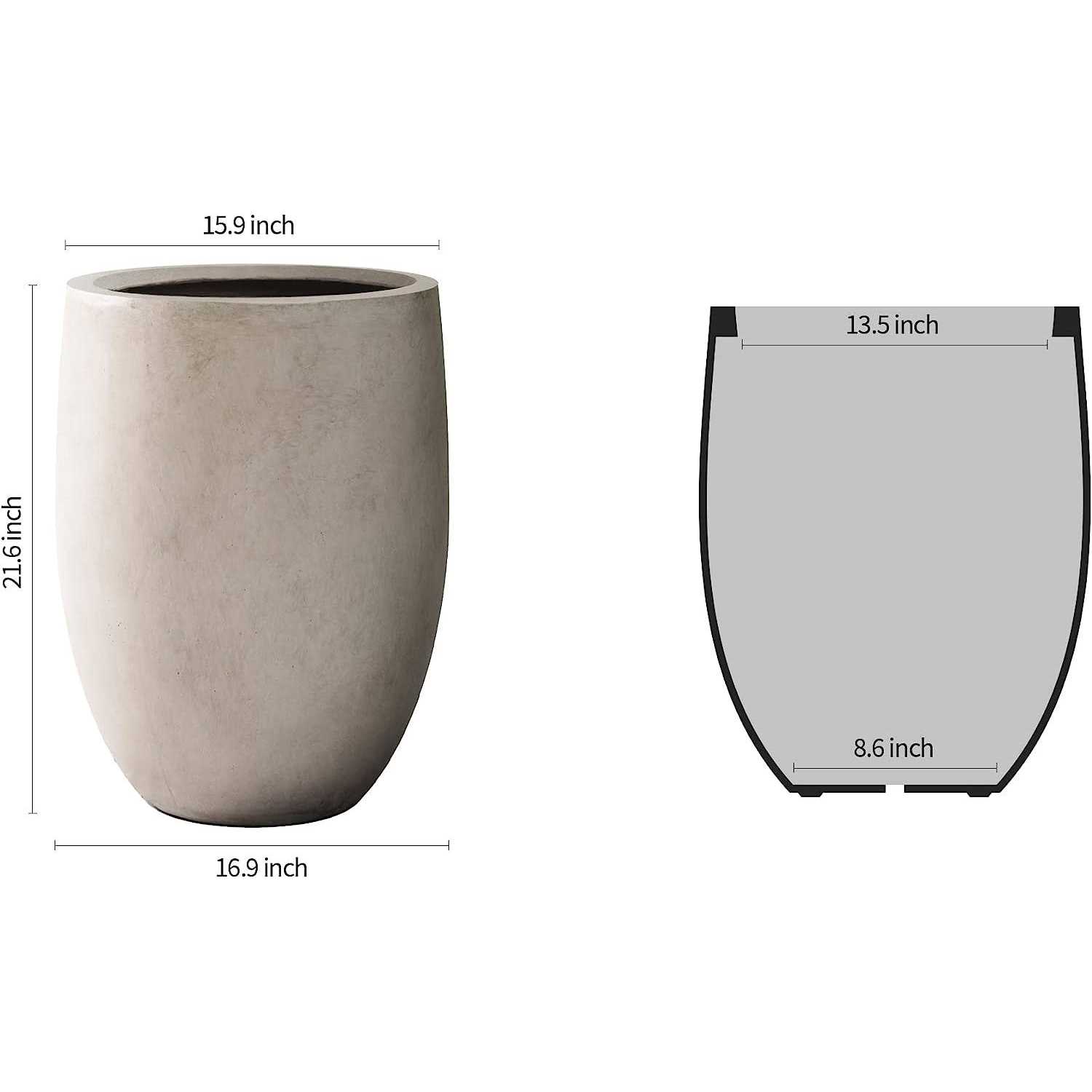 Kante 21.7H Weathered Concrete Tall Planter, Large Outdoor Indoor Decorative Pot with Drainage Hole and Rubber Plug