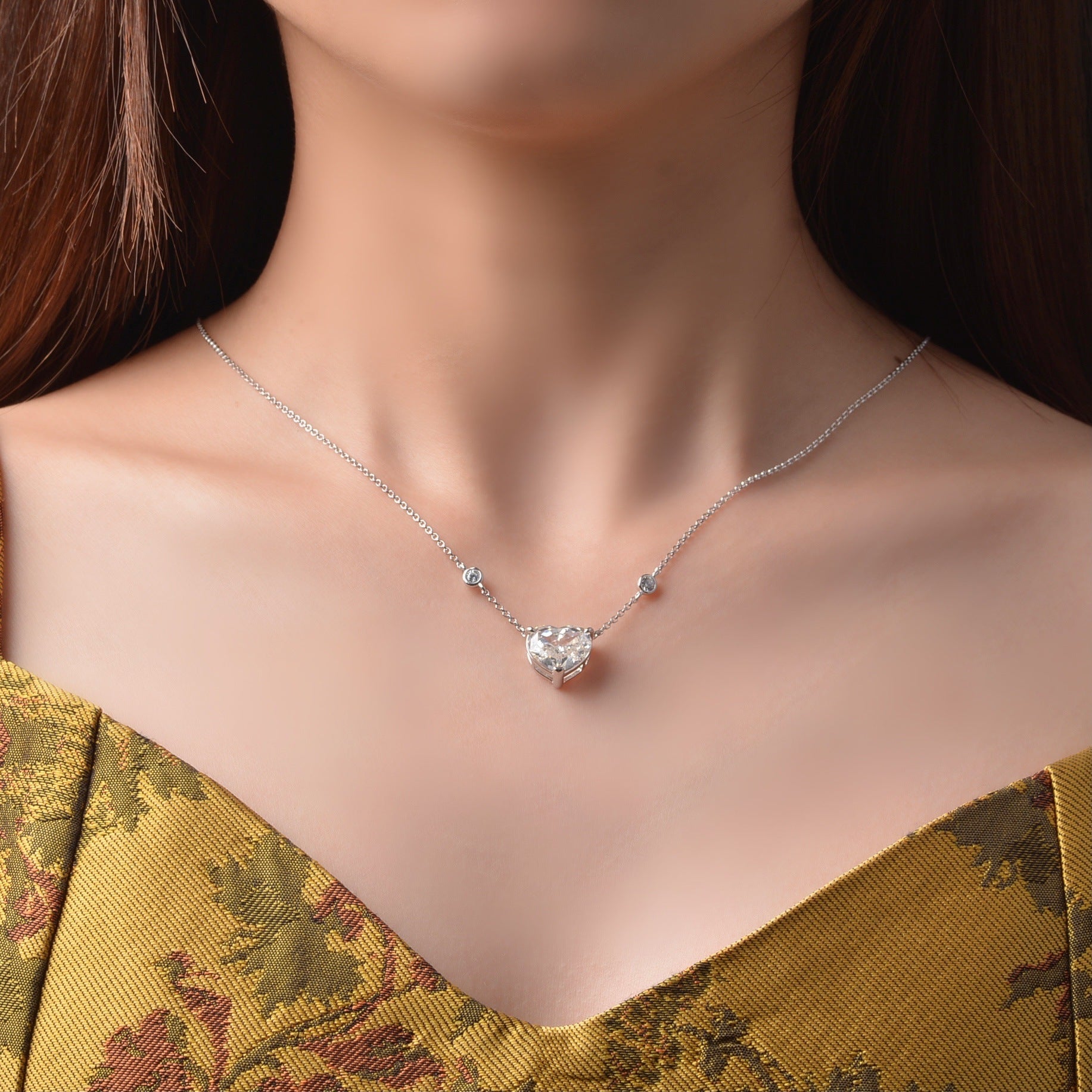 10ct Heart Shaped Necklace Women White G Color High Carbon Diamond 10*12 Love Pendant Silver 40+5