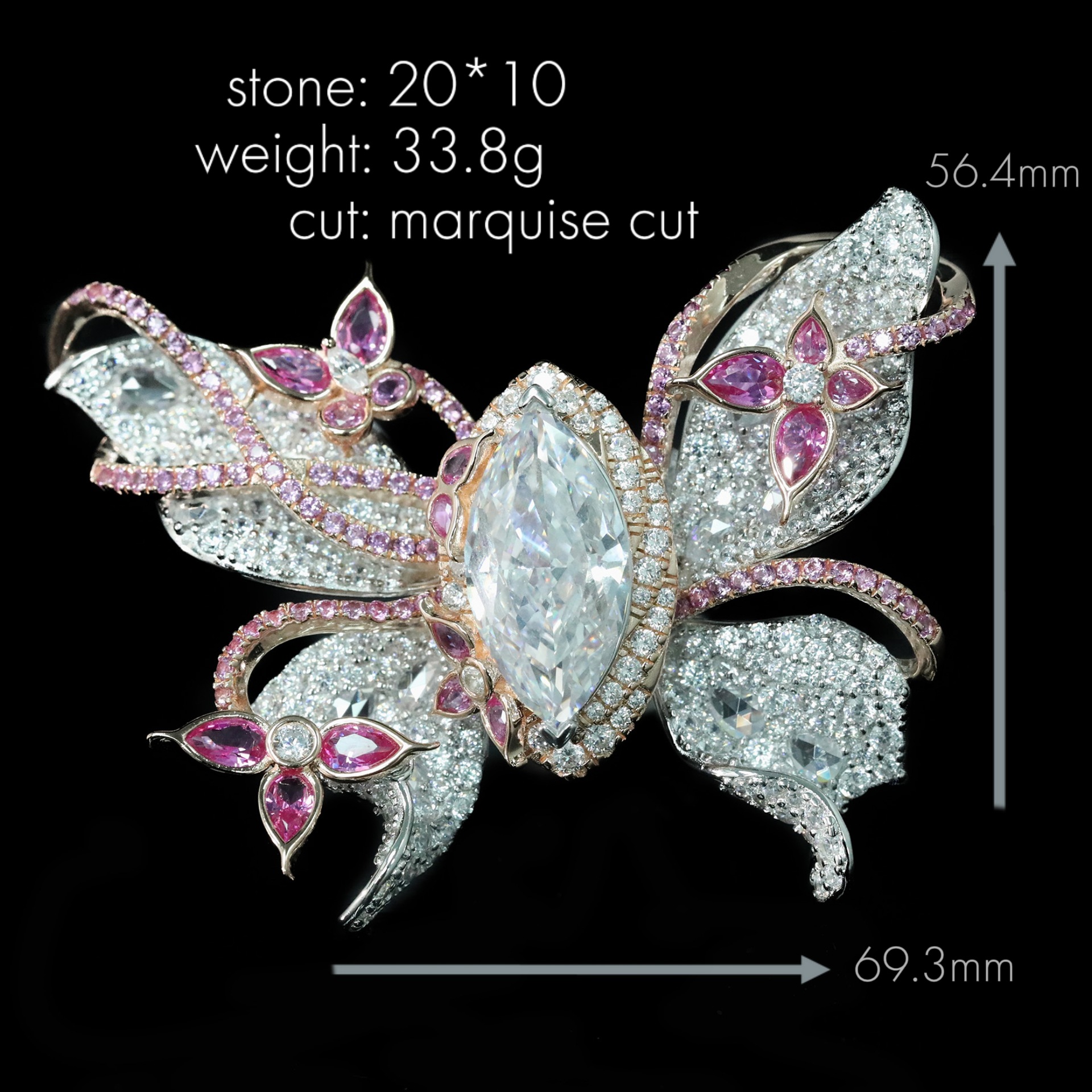 925 Silver Gold-Plated High Carbon Diamond Butterfly Shape Ring