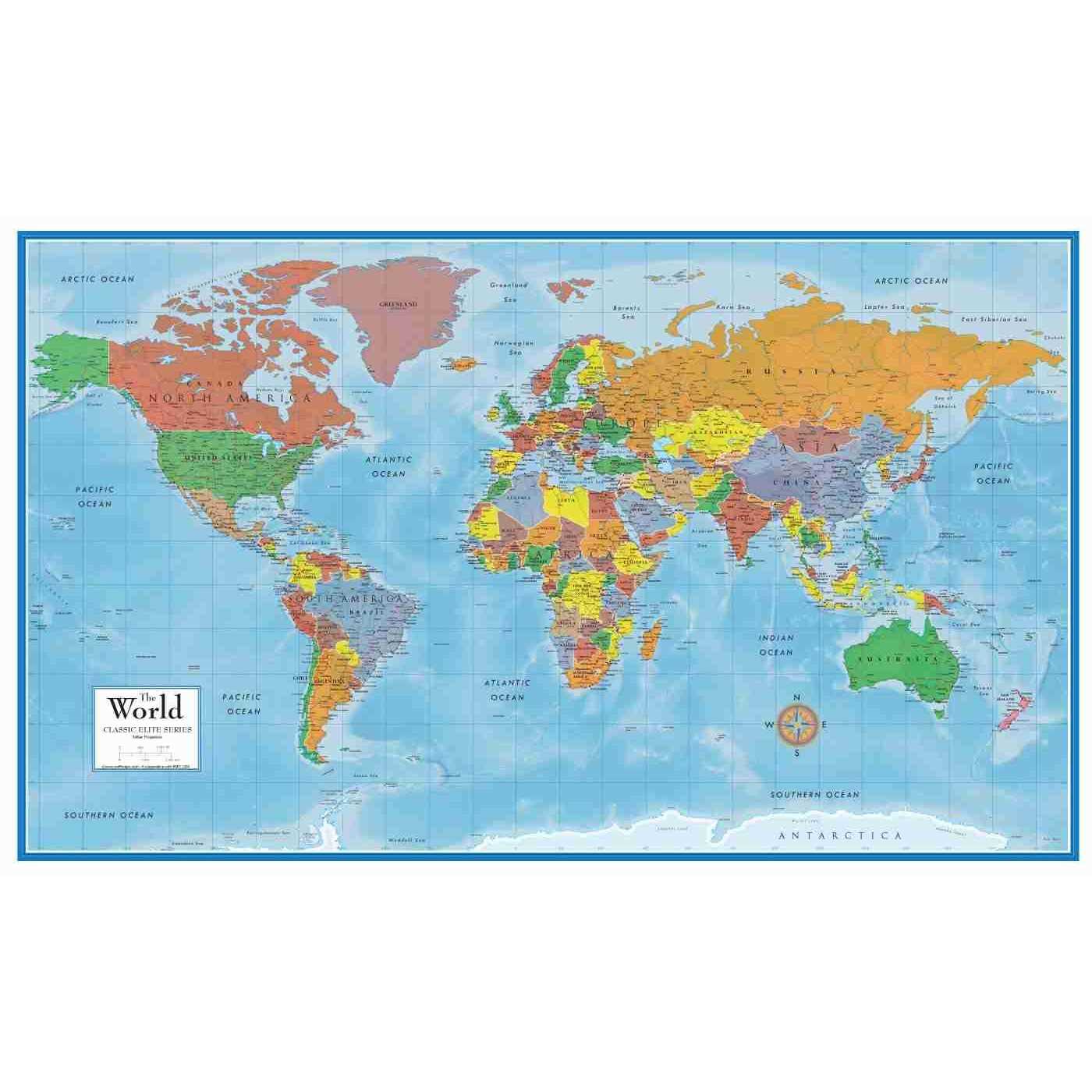 Swiftmaps 24h x 36w World Premier Wall Map Poster Mural