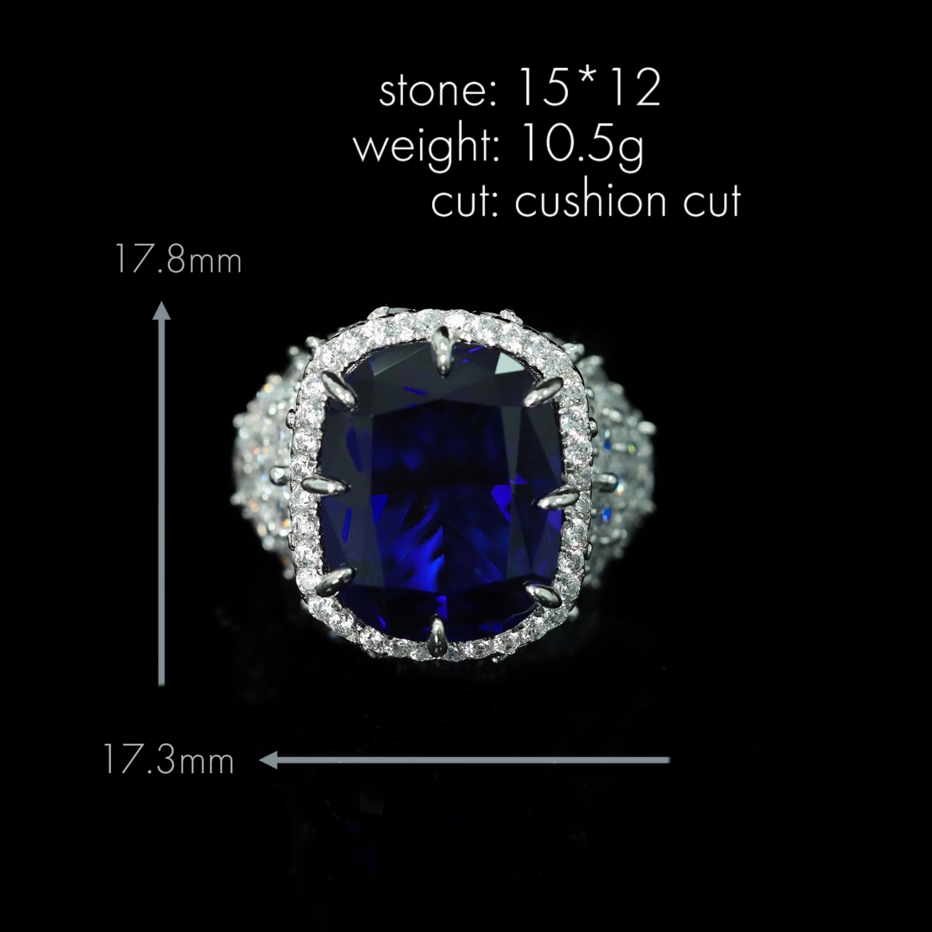 925 Silver Gold-Plated Sapphire Ring with High-Carbon Diamonds – Elegant & Timeless Design