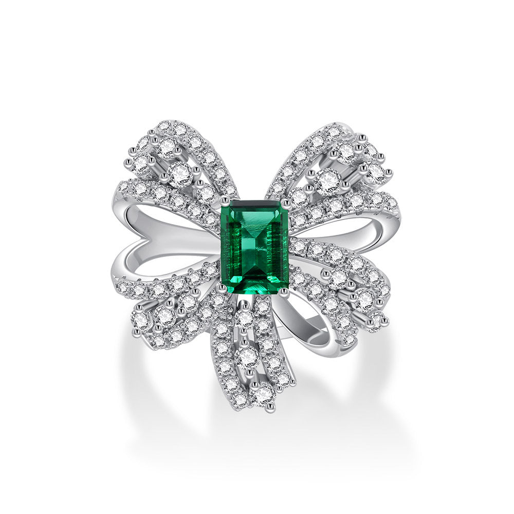 S925 Sterling Silver Emerald Gemstone Ring with Luxury Diamonds