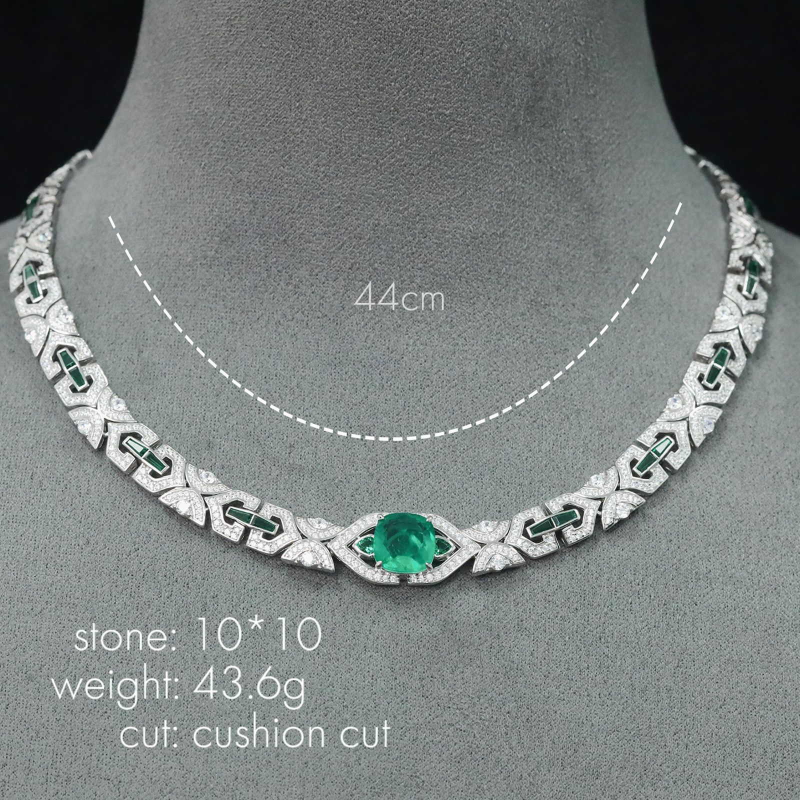 925 Silver Gold-Plated High Carbon Diamond Wood Green Inlaid Emerald Necklace