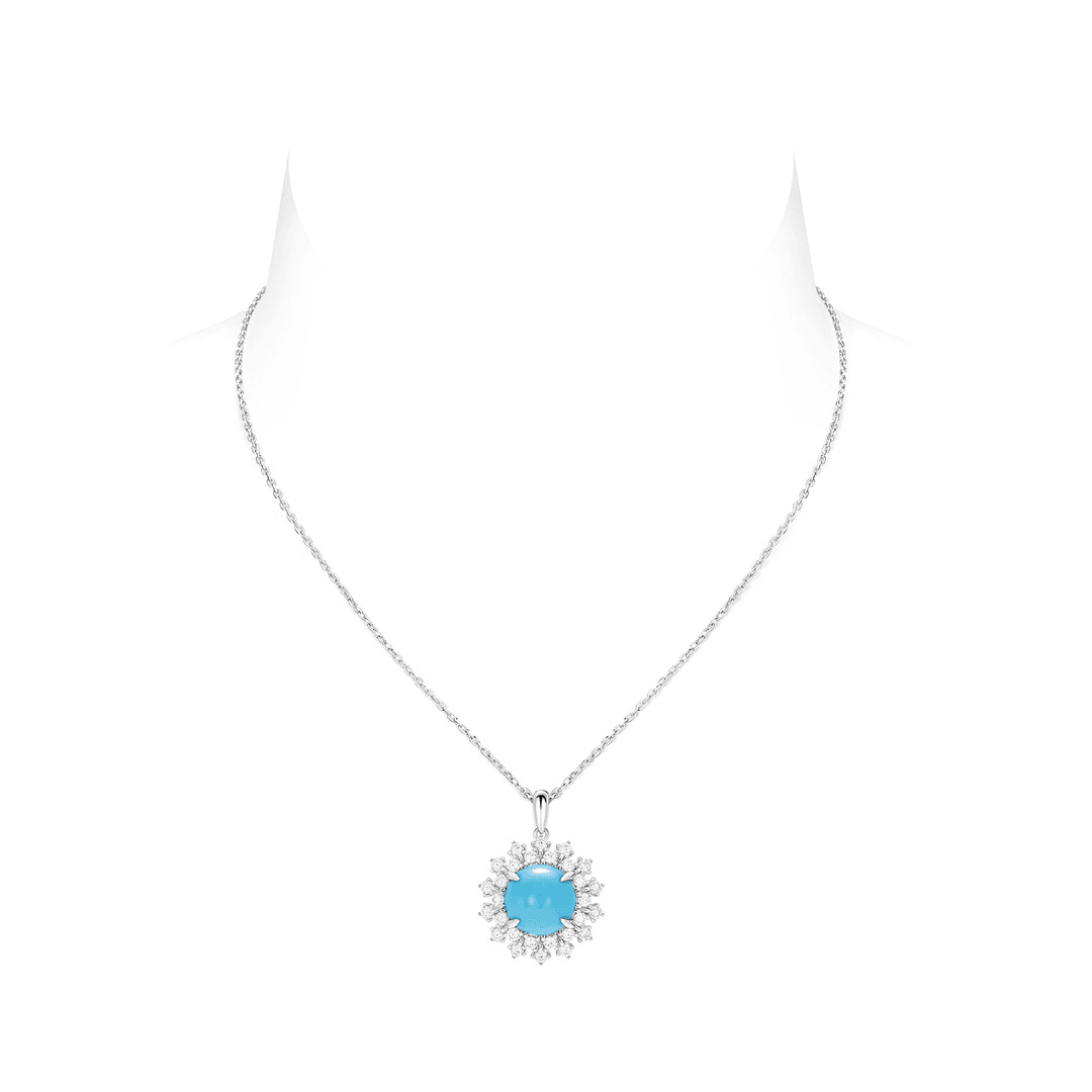 925 Silver Gold-Plated High Carbon Diamond Sleeping Beauty Blue Pine Inlaid Sunflower Necklace