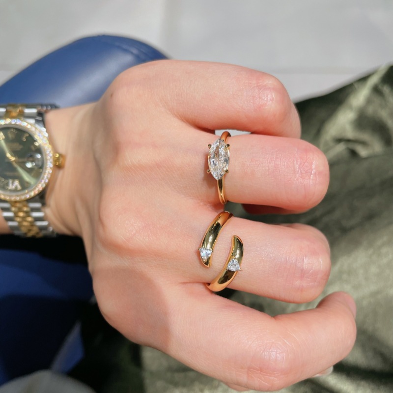 Elegant Women’s 925 Silver Gold-Plated Marquise-Cut Diamond Ring