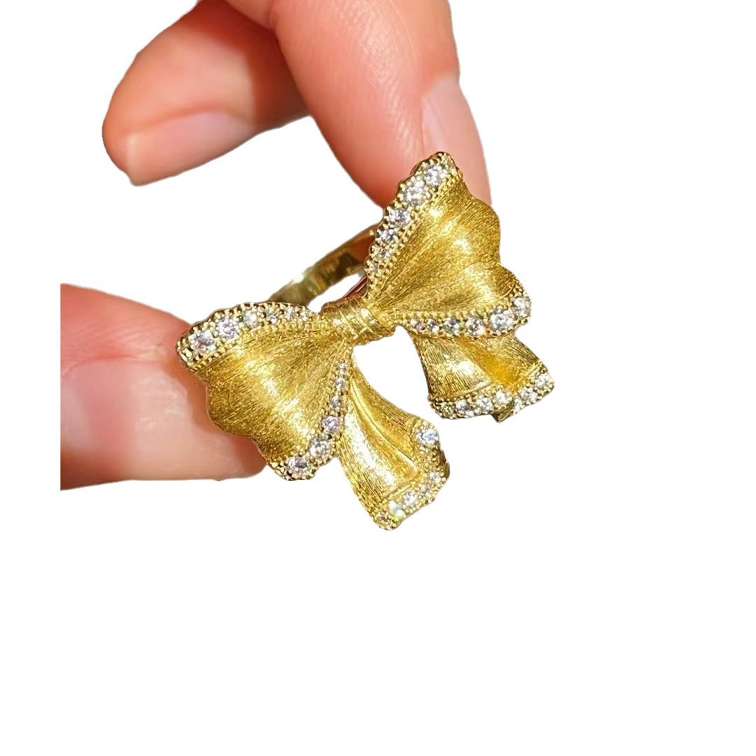 Elegant Women’s 925 Silver Gold-Plated Brushed Bow Ring – Stylish & Chic