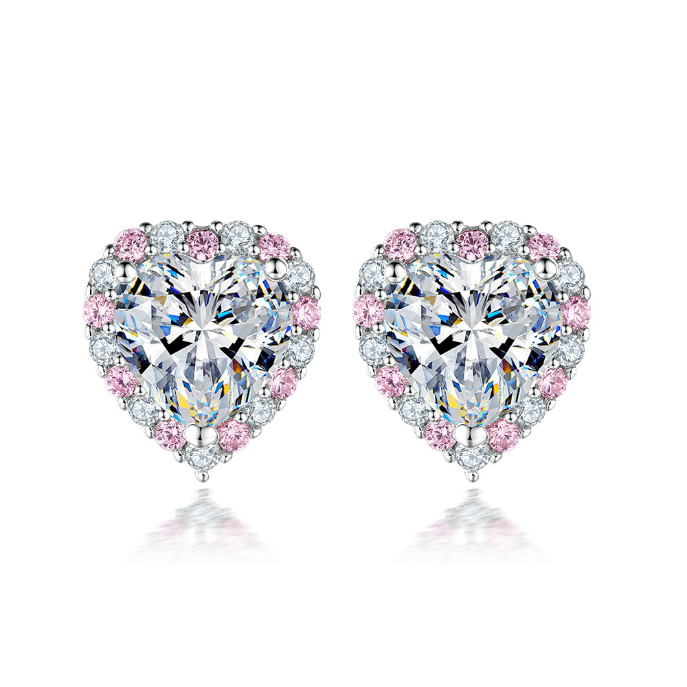 S925 Silver Pink Zircon Heart-Shaped Earrings – Romantic and Charming Stud Earrings for Women’s Daily Glam