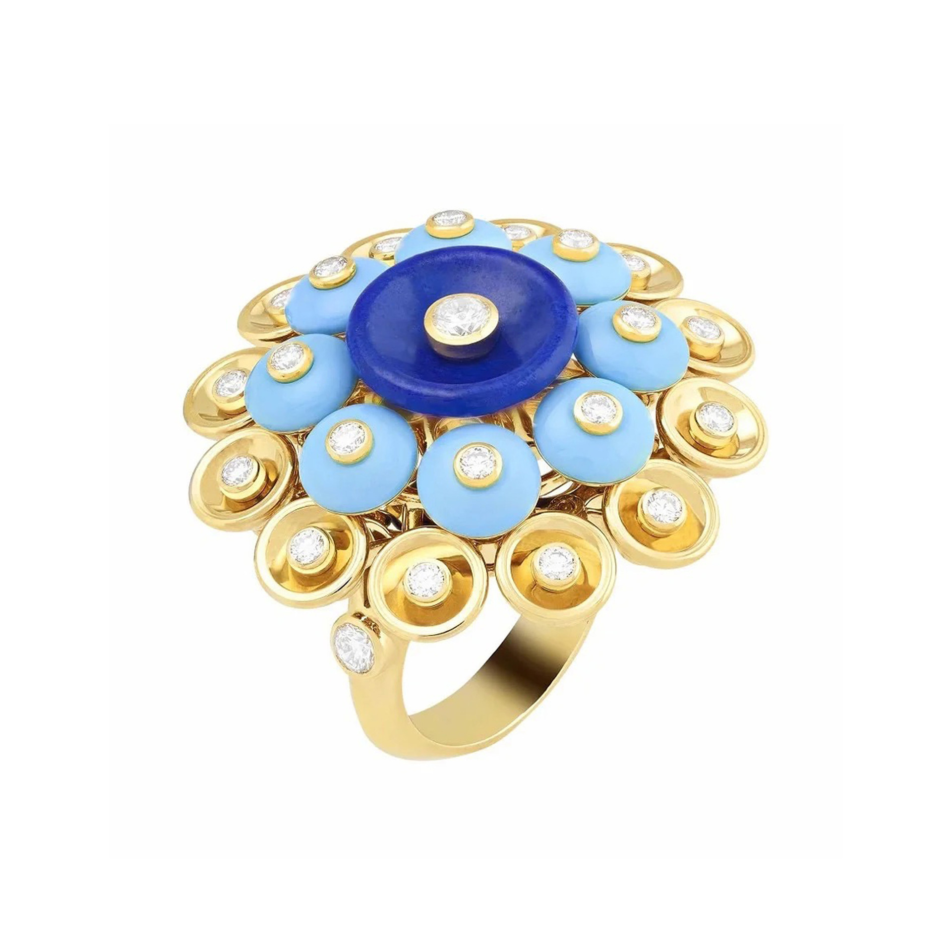 925 Silver Gold-Plated High Carbon Diamond Gold Foil Beads Lapis Lazuli Vintage Ring – Elegant & Timeless Design