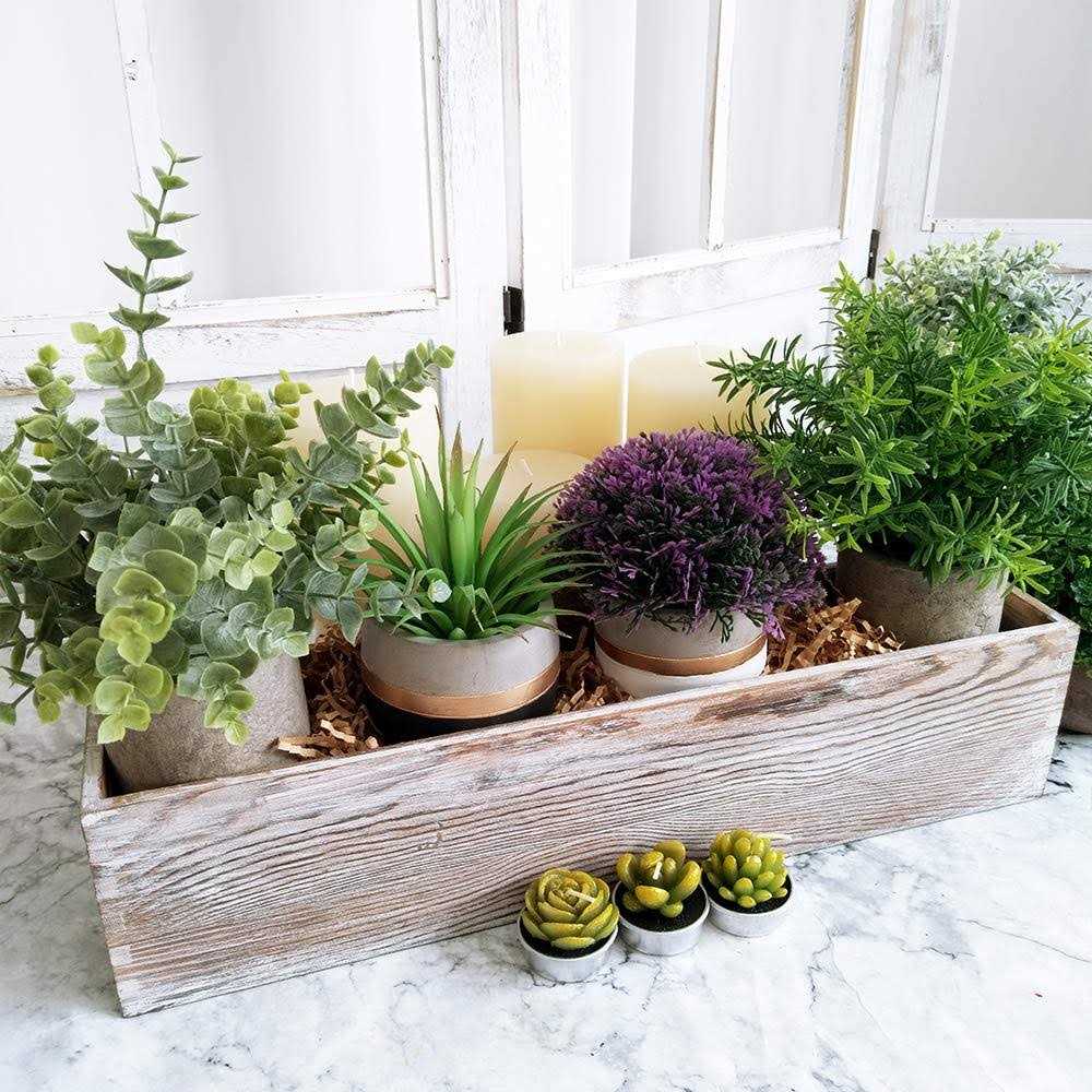1 Pcs Wood Planter Box Rectangle Whitewashed Wooden Rectangular Planter