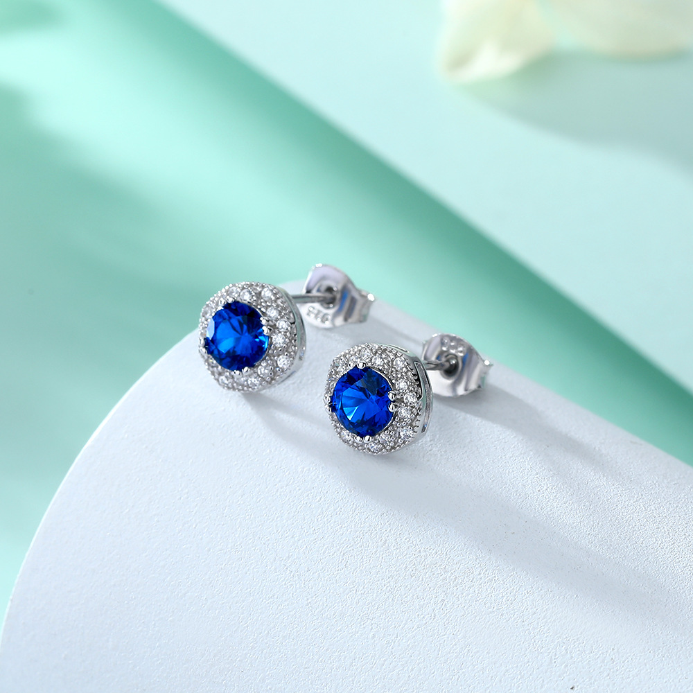 S925 Silver Blue Zircon Flower Earrings – Sparkling Floral-Inspired Jewelry for a Touch of Sophistication