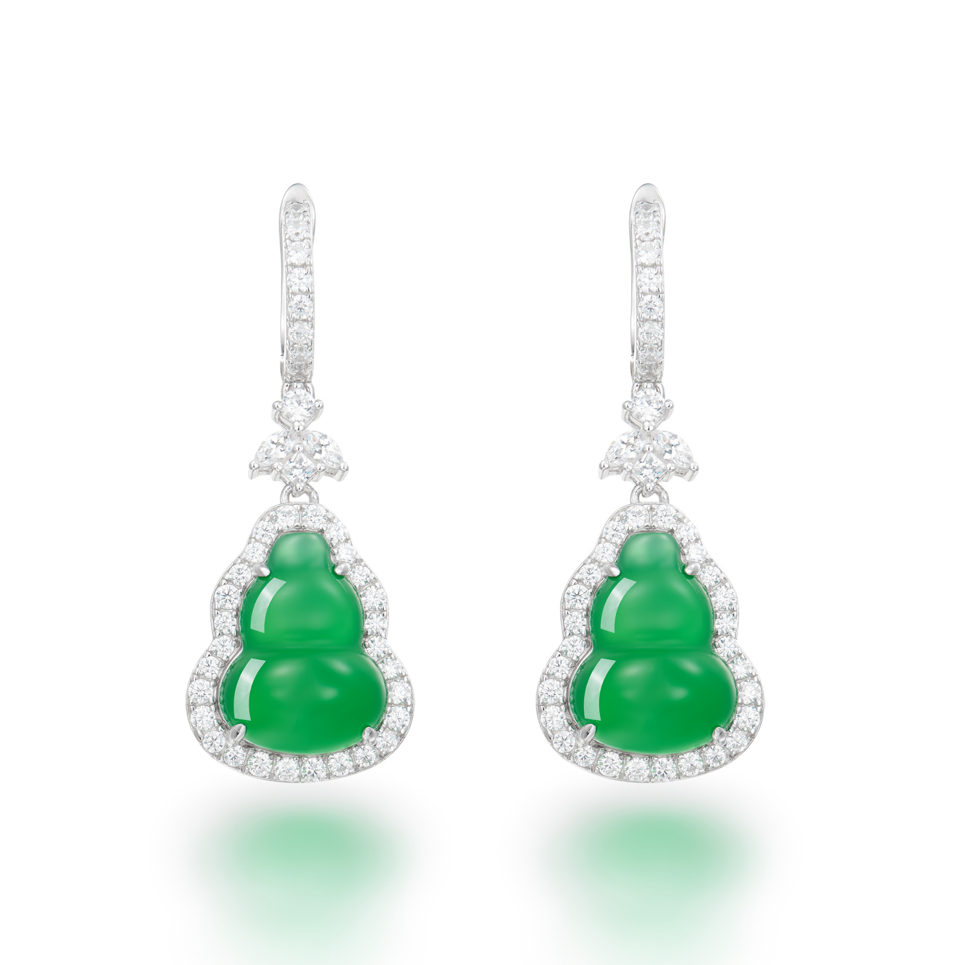 925 Silver Gold-Plated Natural Chalcedony Earrings with High Carbon Diamond Accents