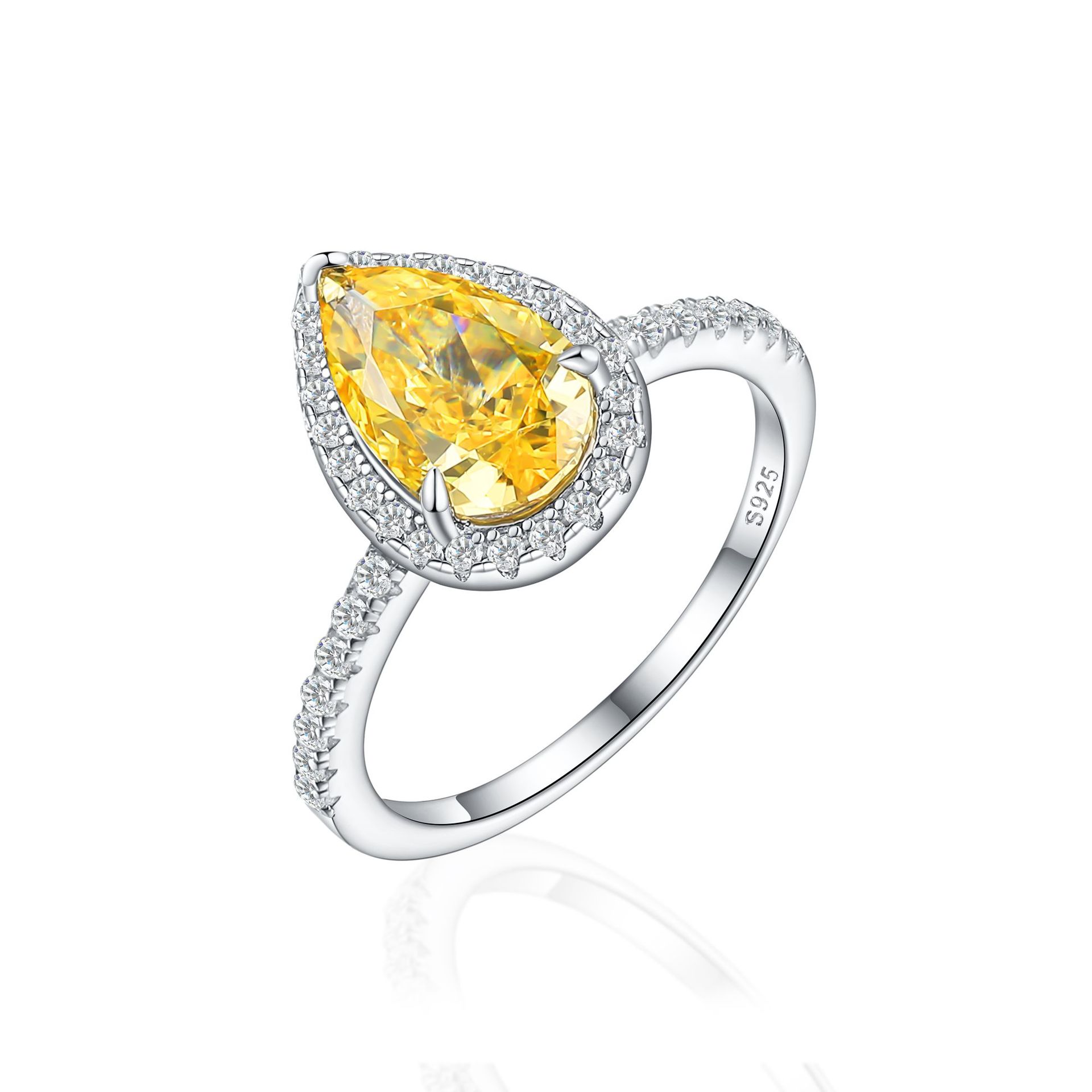 Luxurious S925 Silver Teardrop-Shaped Imitation Yellow Diamond Ring – 3 Carat High Carbon Diamond, Elegant Cocktail Jewelry for Women