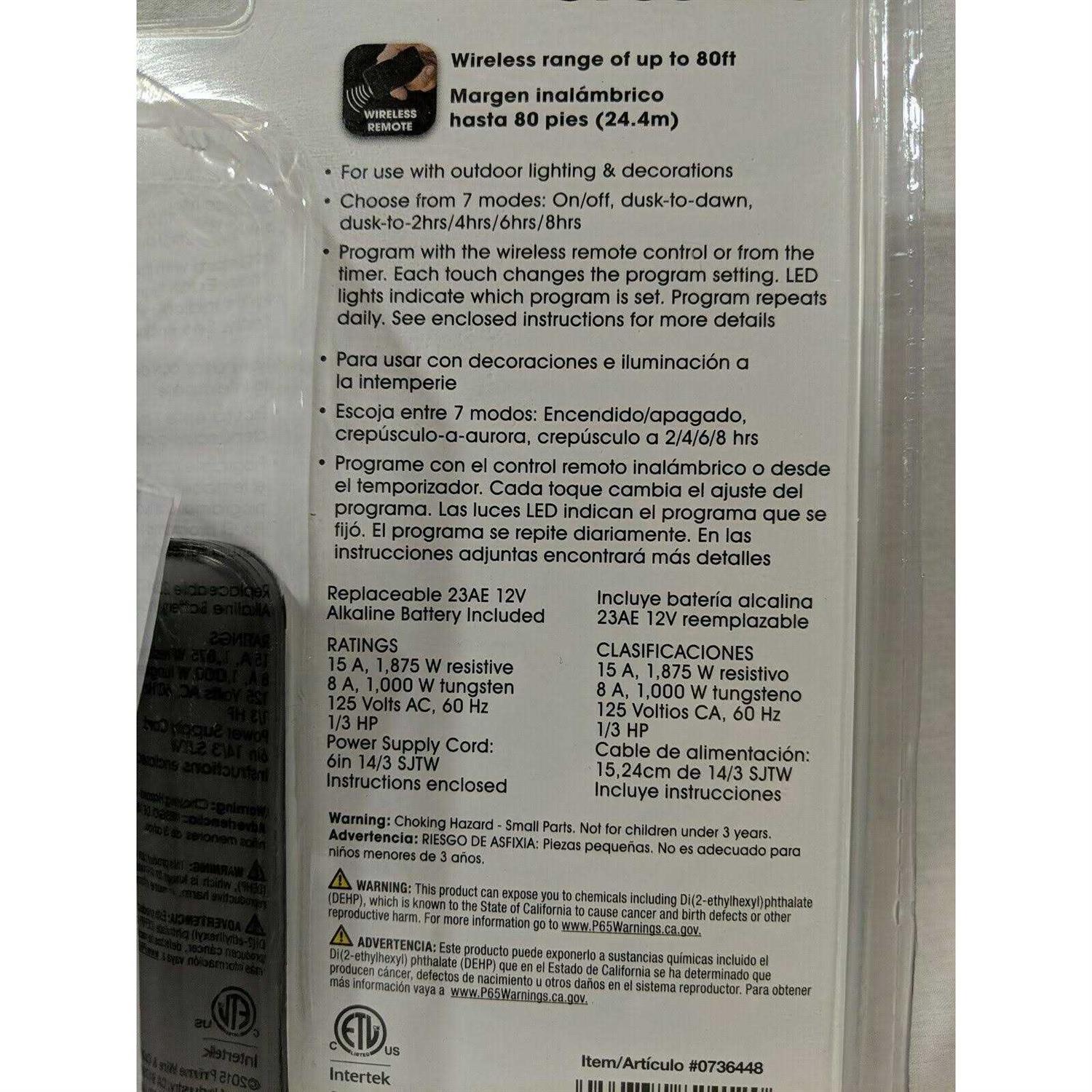 Prime Outdoor Residential Lighting Countdown Timer Remote Photocell