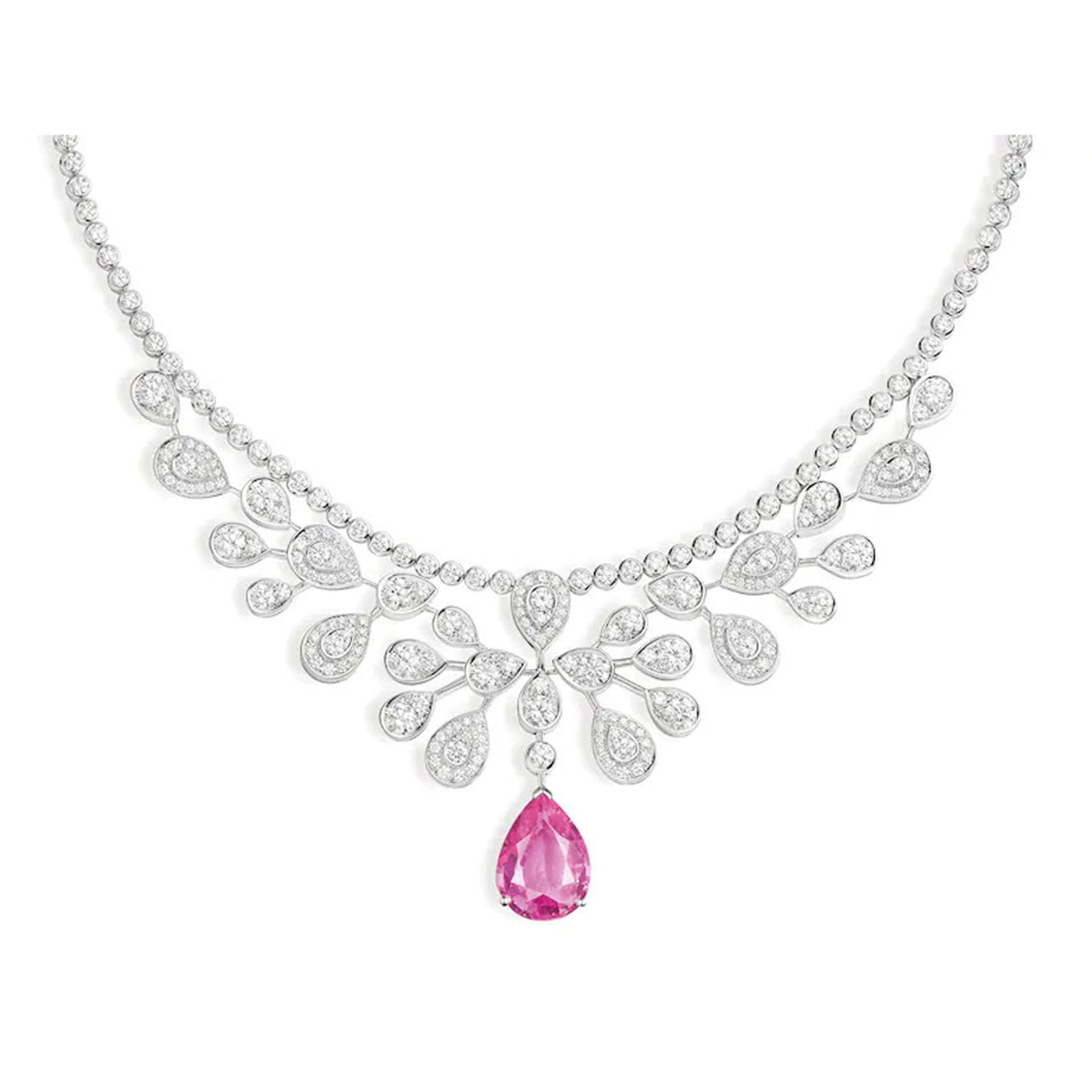925 Silver Gold-Plated Pink Sapphire Necklace with High-Carbon Diamonds – Elegant & Sparkling Design