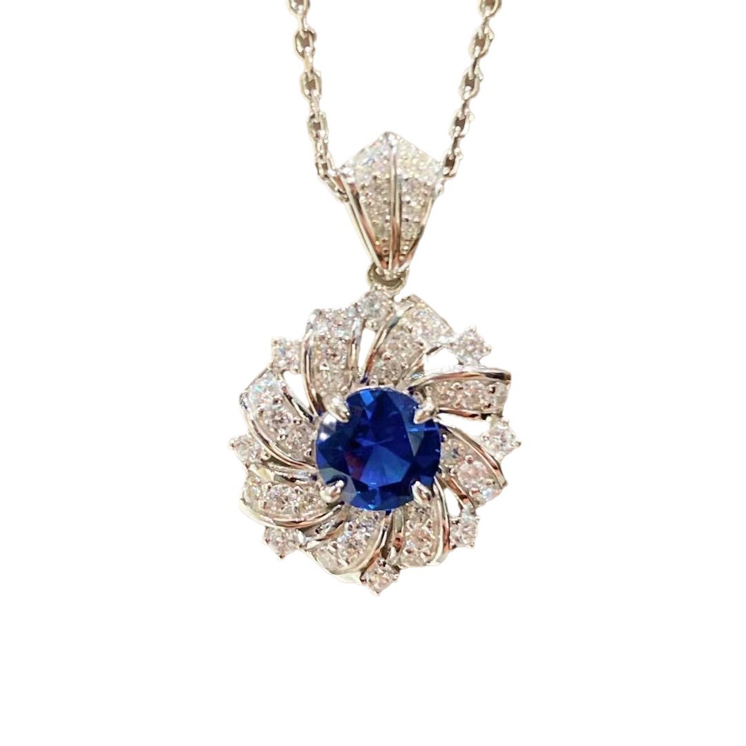 Women’s 925 Silver Light Luxury High Carbon Diamond & Royal Sapphire Necklace
