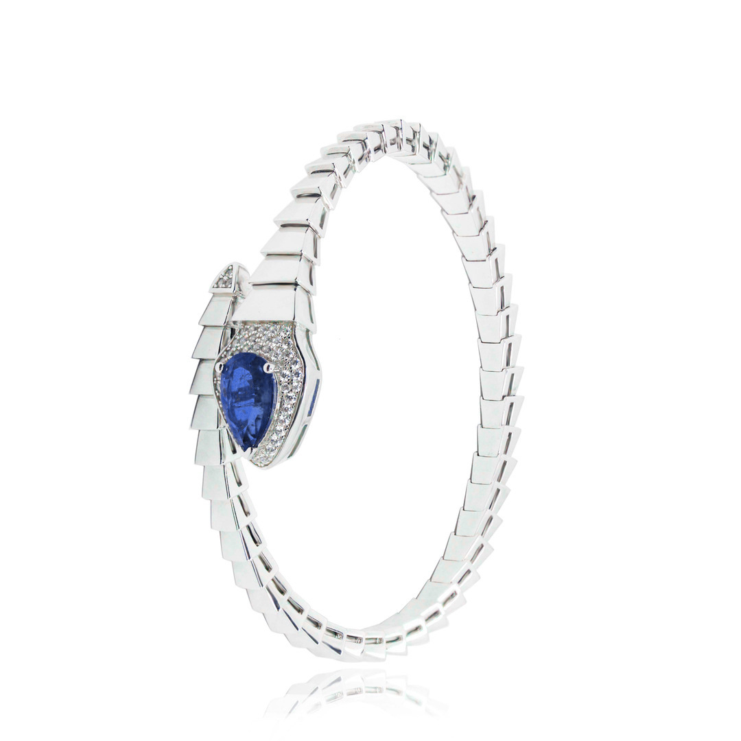 925 Silver Bracelet with High Carbon Diamond and Royal Sapphire Accents