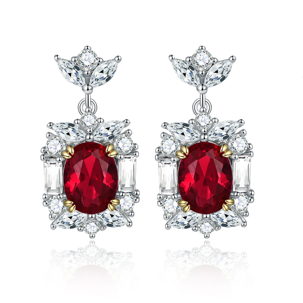 Glamorous S925 Silver Red Zircon Tassel Earrings – Vibrant Long Dangle Earrings for Elegant Evenings