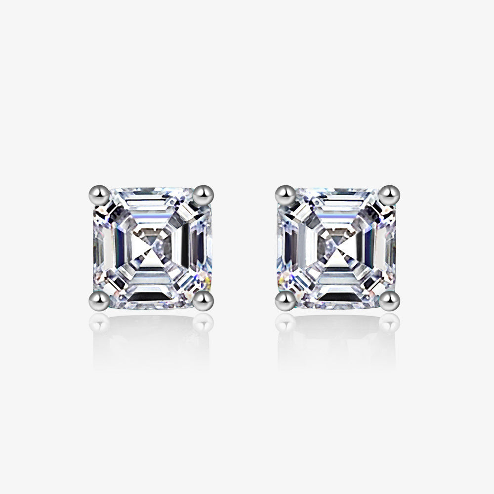 Simple four-claw inlaid 2-carat pagoda zircon earrings for men and women, fashionable and versatile