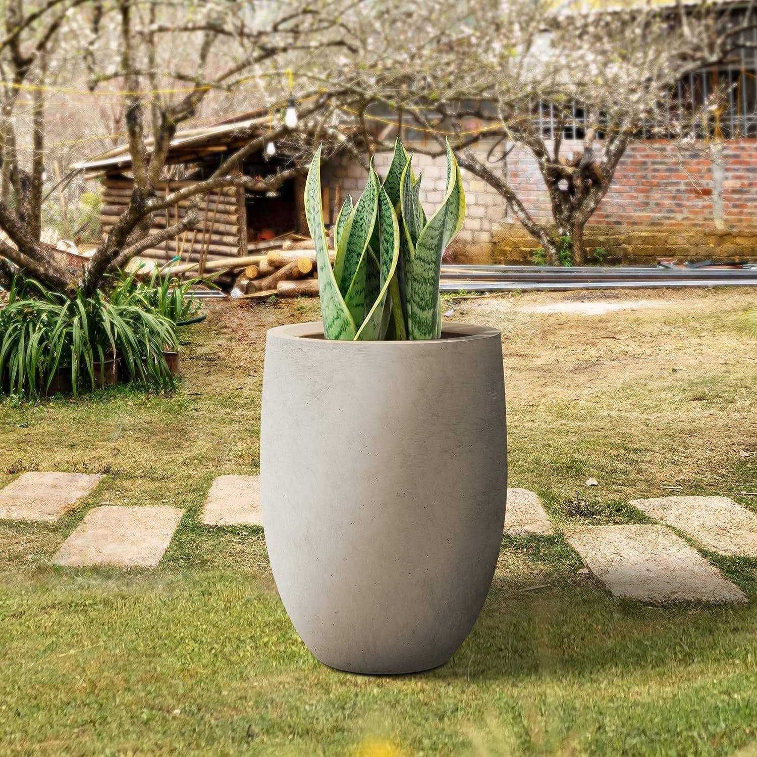 Kante 21.7H Weathered Concrete Tall Planter, Large Outdoor Indoor Decorative Pot with Drainage Hole and Rubber Plug
