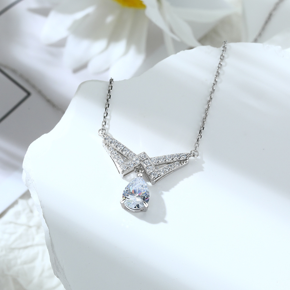 S925 Silver 1.25ct Zircon Tassel Water Drop Pendant Necklace – Elegant Statement Jewelry for Women