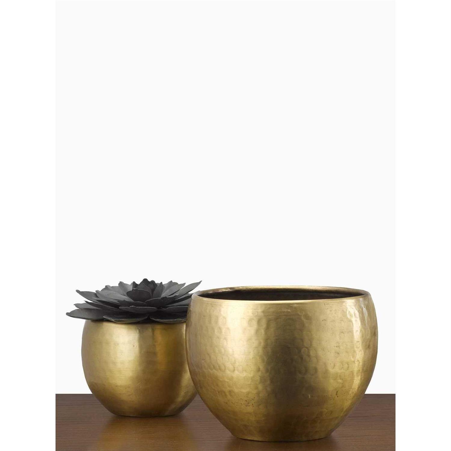 Serene Spaces Living Antiqued Hammered Brass Planter –Vintage Texture and Classic Design – Solid Brass