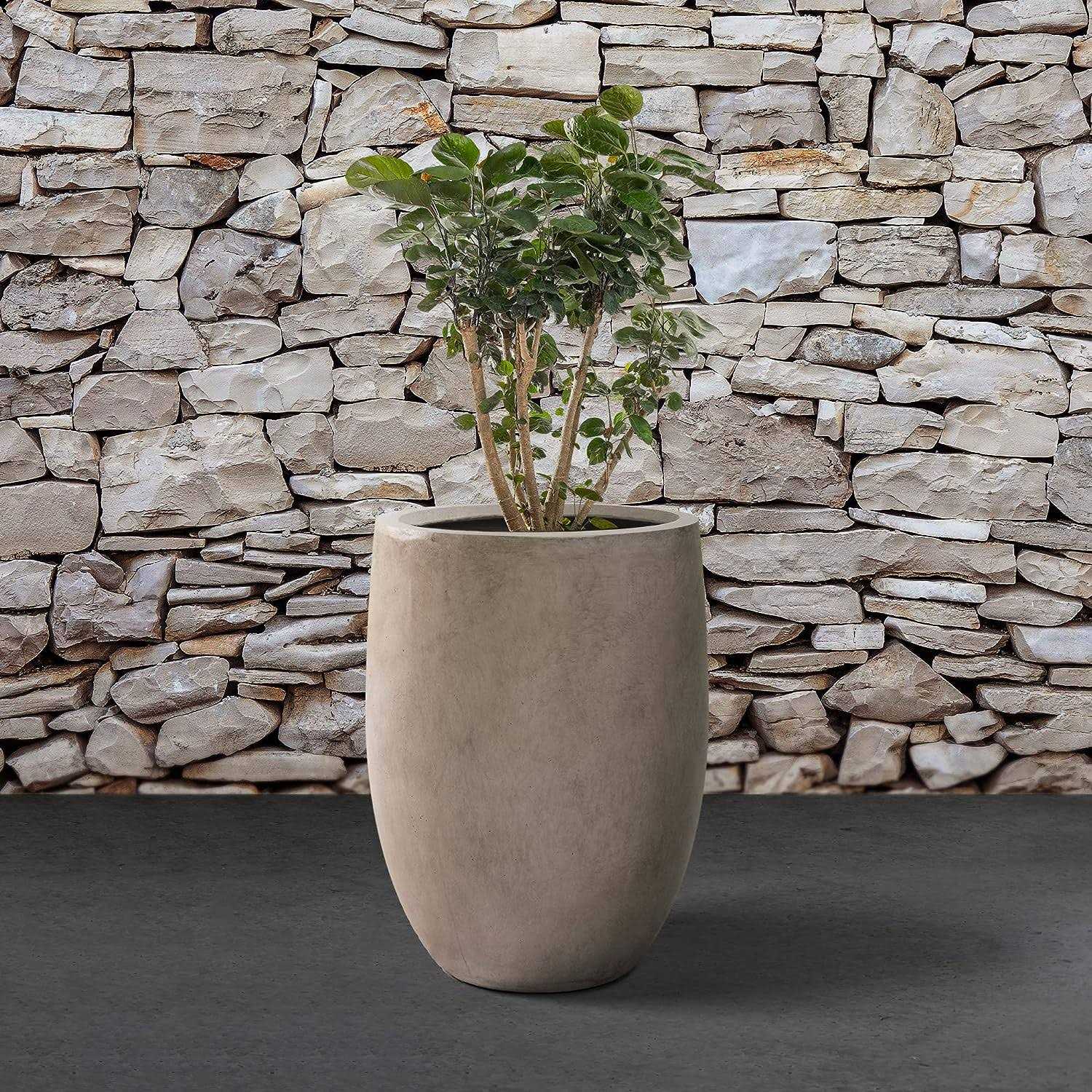 Kante 21.7H Weathered Concrete Tall Planter, Large Outdoor Indoor Decorative Pot with Drainage Hole and Rubber Plug