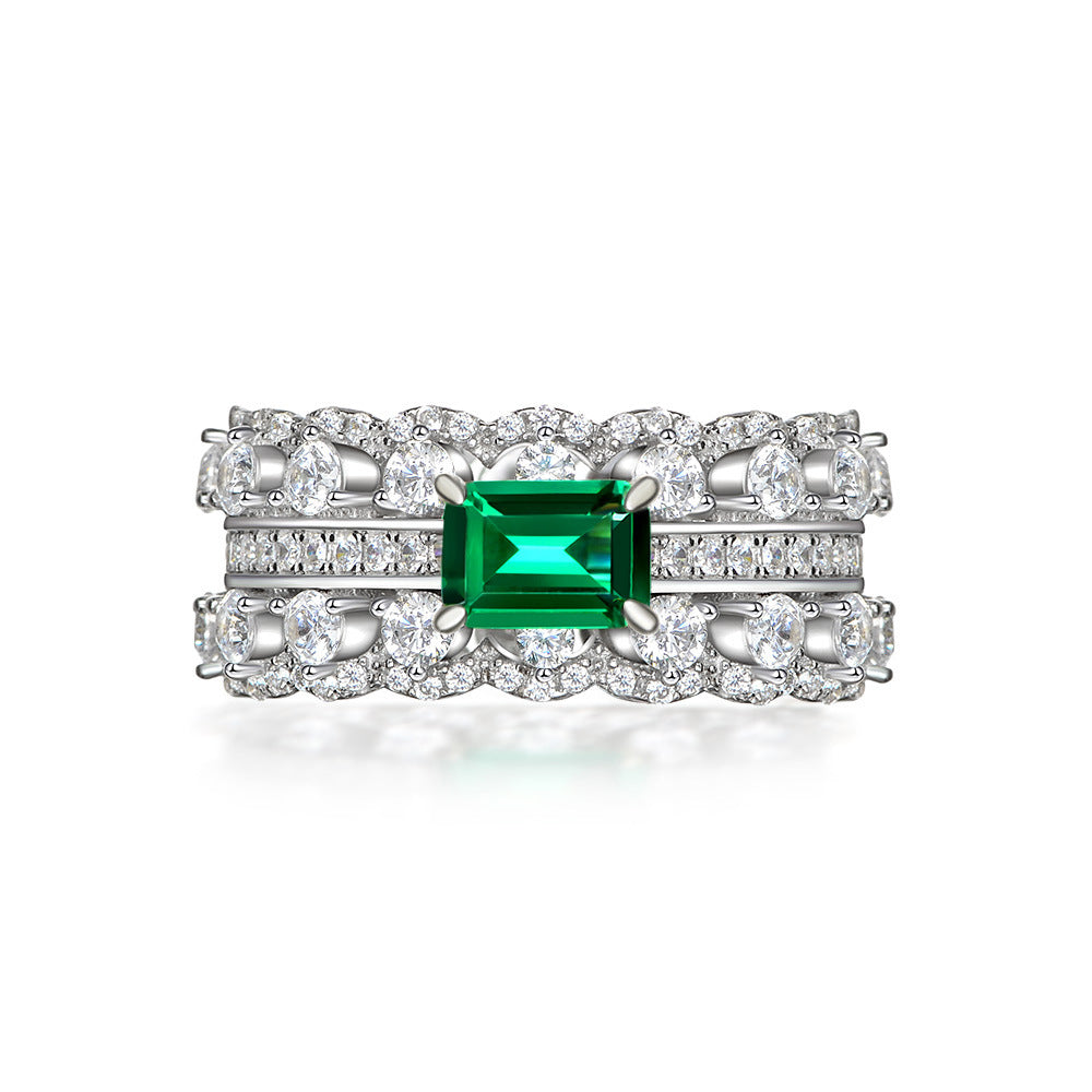 Luxury S925 Sterling Silver Green Diamond Inlaid Ring – 1ct