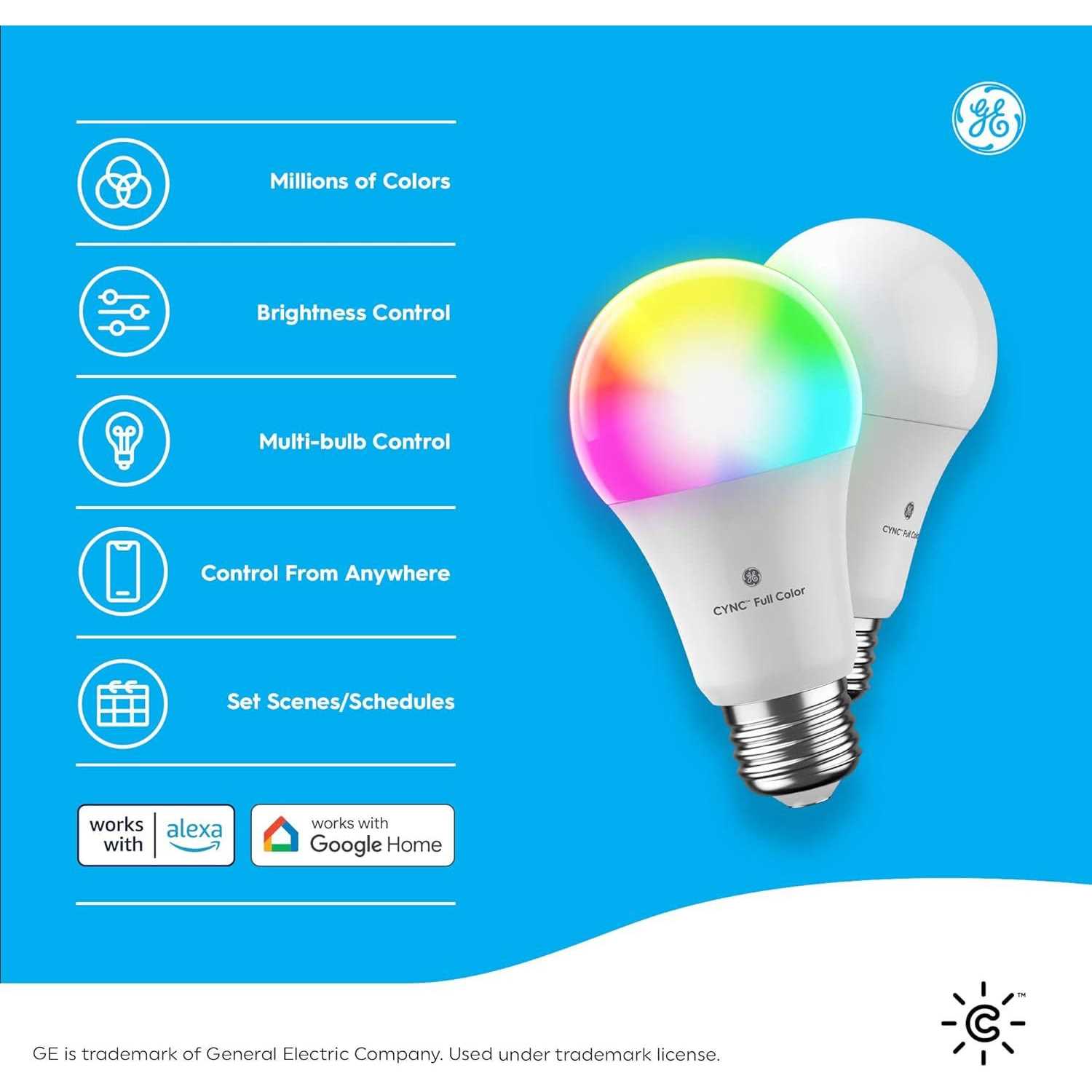 Ge Cync Smart Led Light Bulbs, Color Changing, Bluetooth and Wi-Fi