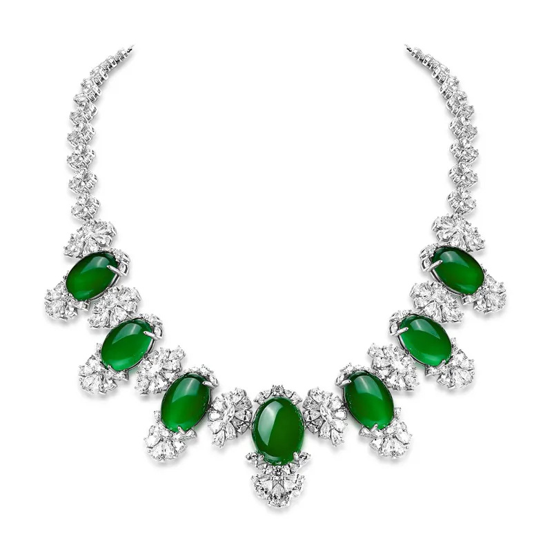 925 Silver Gold-Plated Necklace with Natural Chalcedony & High-Carbon Diamonds – Elegant & Timeless Design