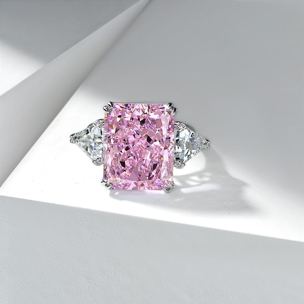 S925 Sterling Silver Celebrity-Style Pink High Ice Flower Cut Diamond Ring (13x16mm)