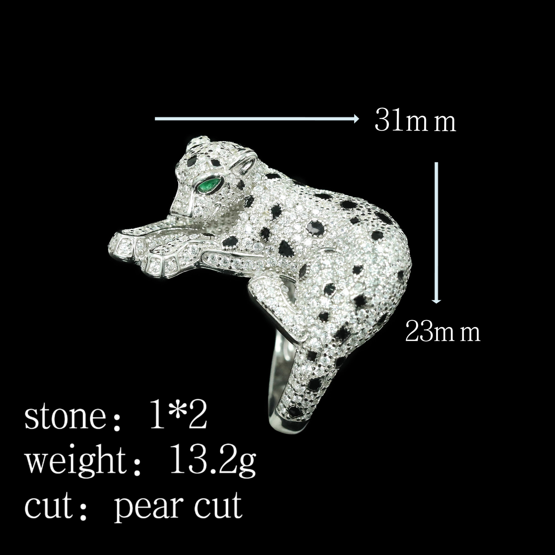 925 Silver Gold-Plated High Carbon Diamond Jaguar Full Diamond Ring