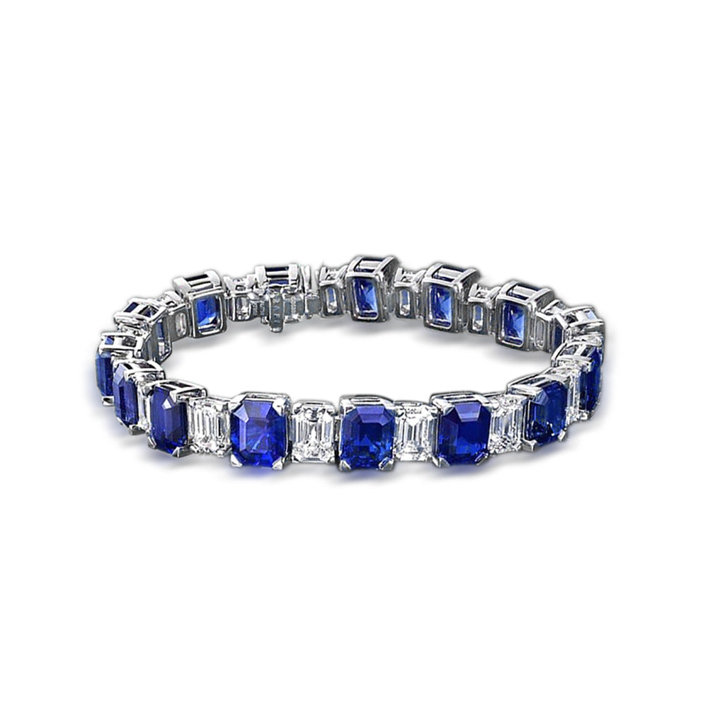 925 silver European and American fashion jewelry women’s single row inlaid 4.5 carat synthetic sapphire bracelet 18cm