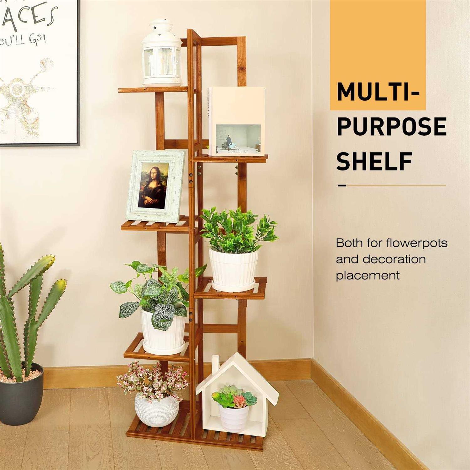 ROSSNY Bamboo Plant Stand Plant Stands for Indoor Tall Plant Rack 6 Tier Plant Stand