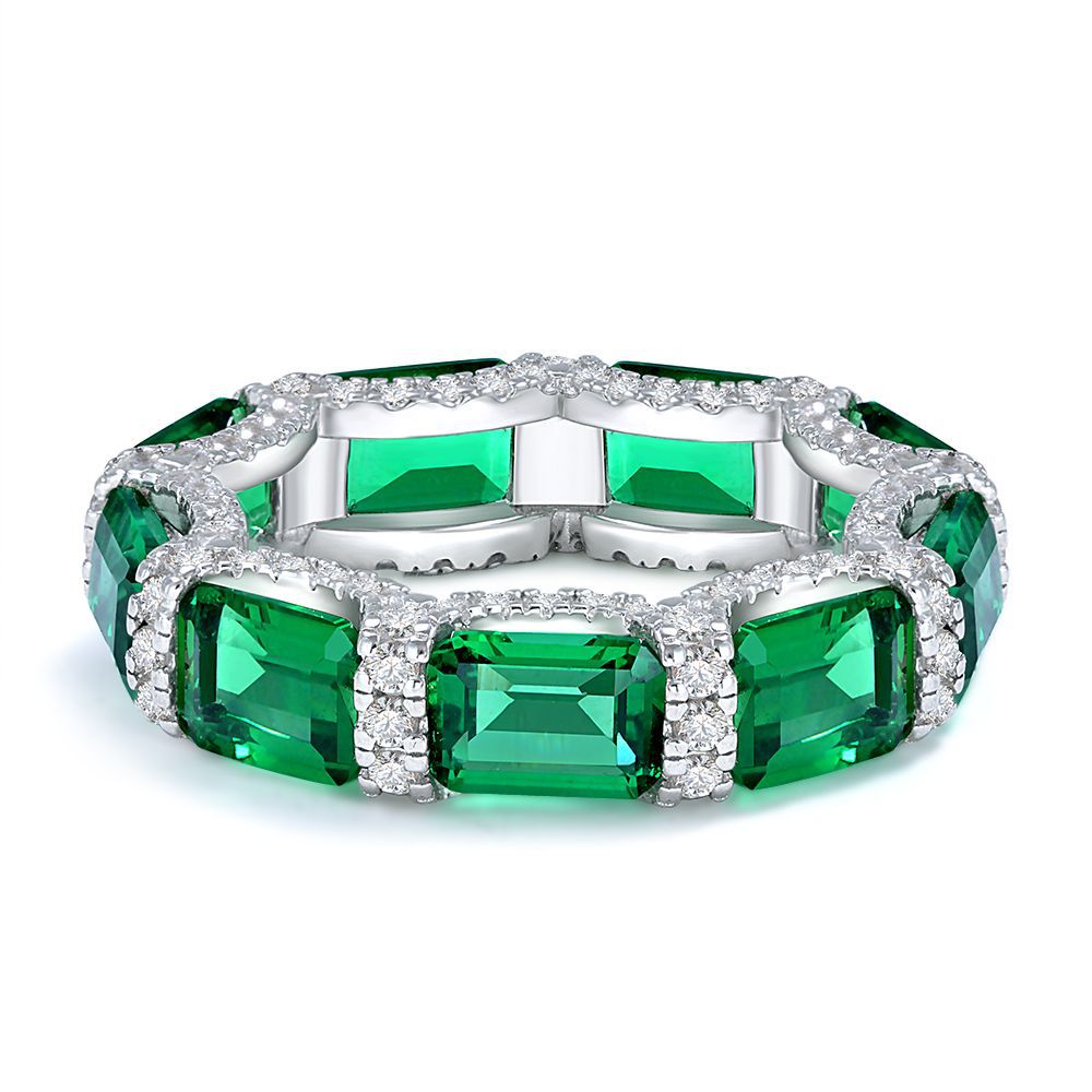 S925 Sterling Silver 1 Carat Light Luxury 5×7 Synthetic Emerald Ring for Women