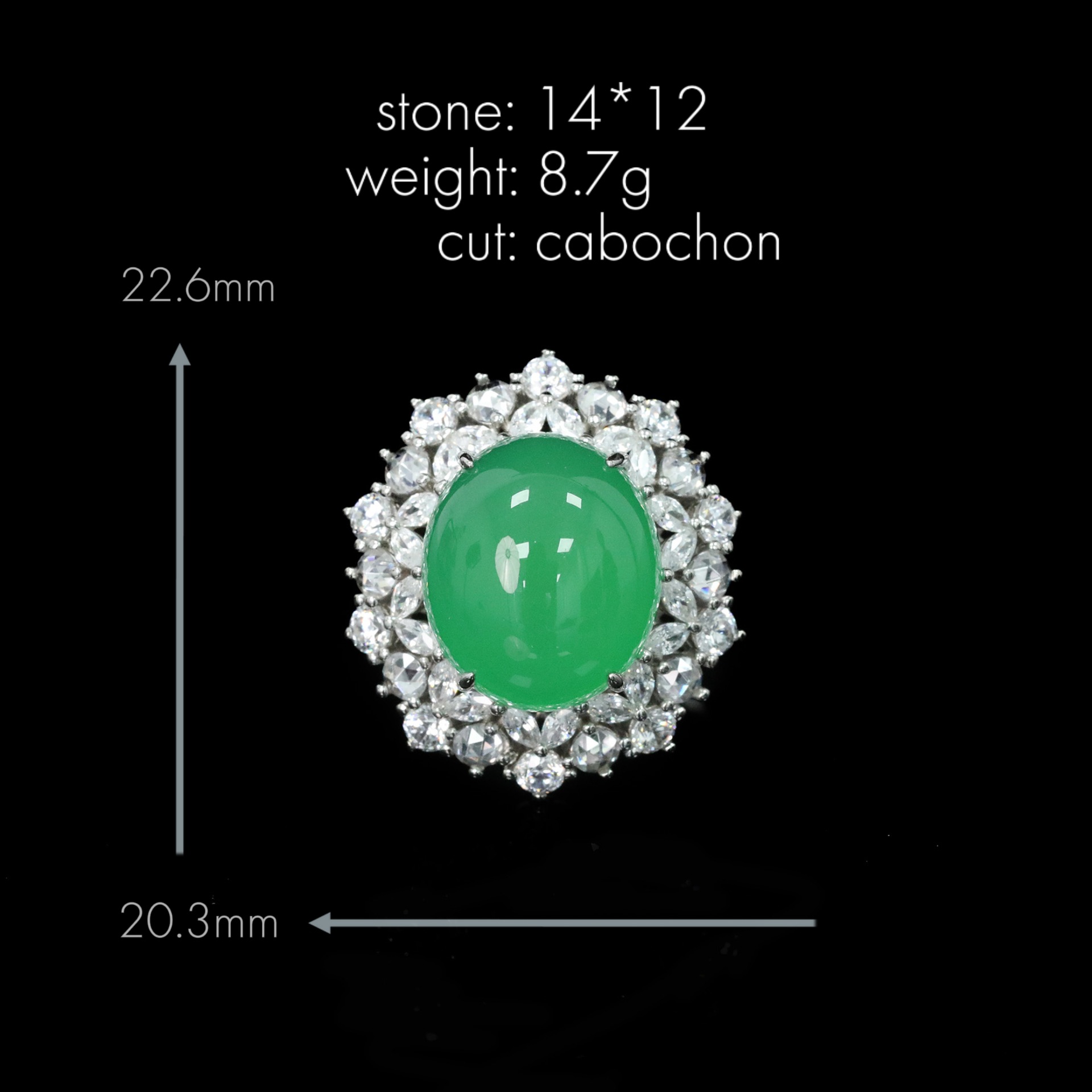 925 Silver Gold-Plated High Carbon Diamond Egg-Shaped Chalcedony Flower Ring