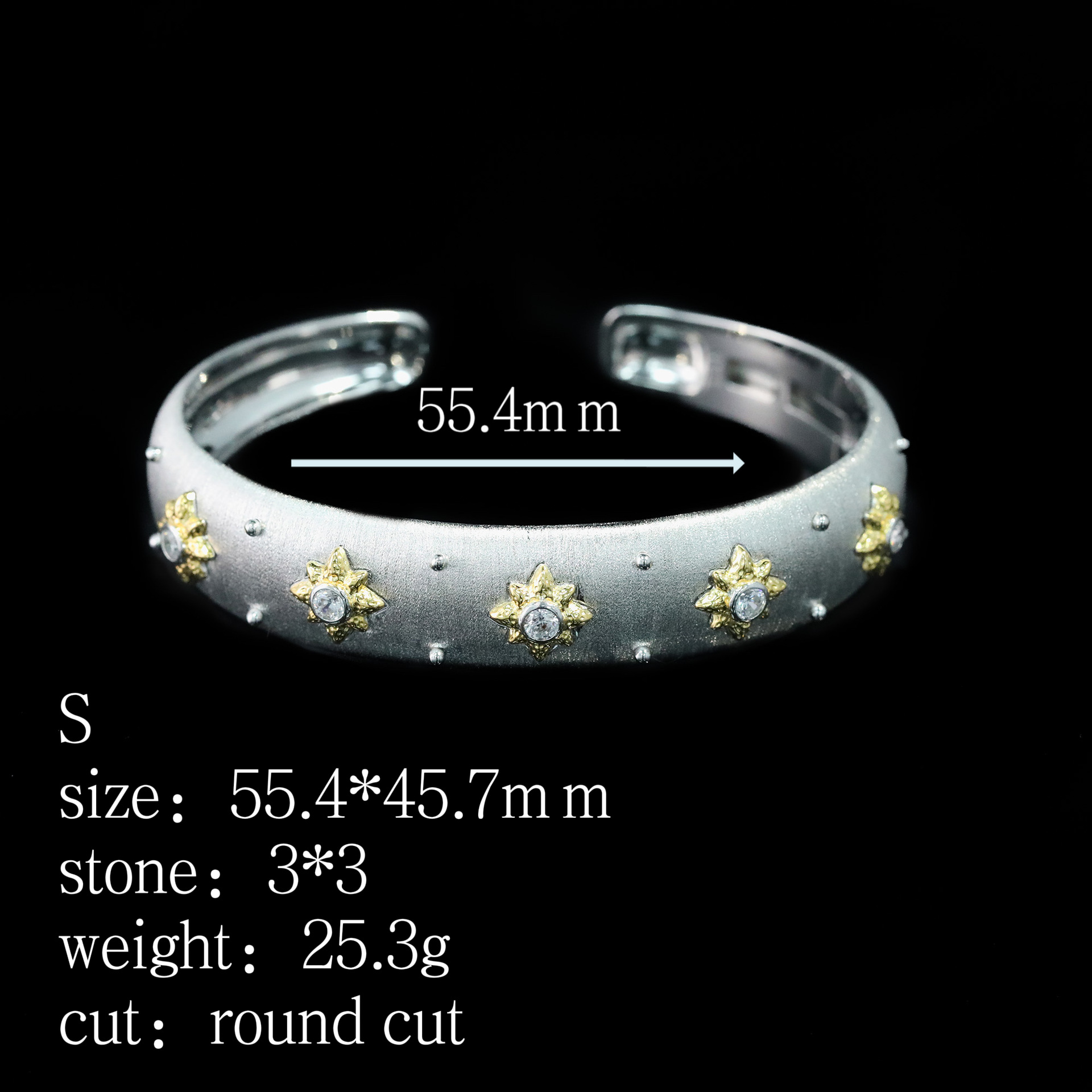 925 Silver Gold-Plated High-Carbon Diamond Brushed Bracelet – Elegant & Modern Design