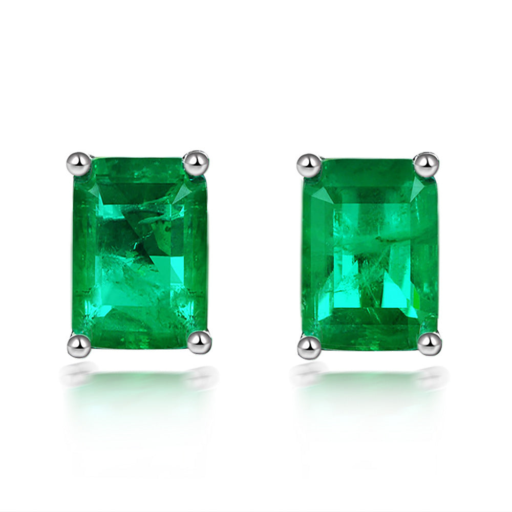 925 silver 1ct synthetic emerald earrings European and American fashion ins style high carbon diamond earrings