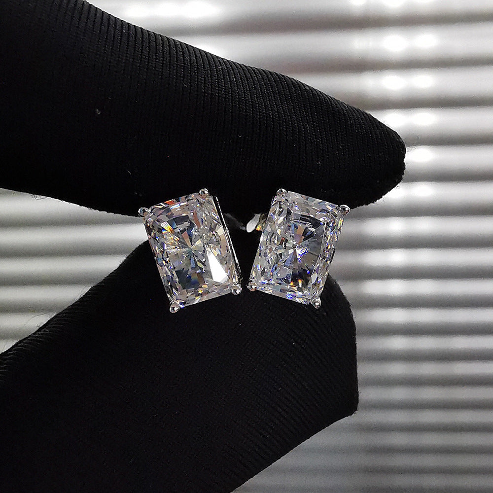 1ct rectangular 5*7 four-claw simulated diamond earrings simple and versatile earrings for women