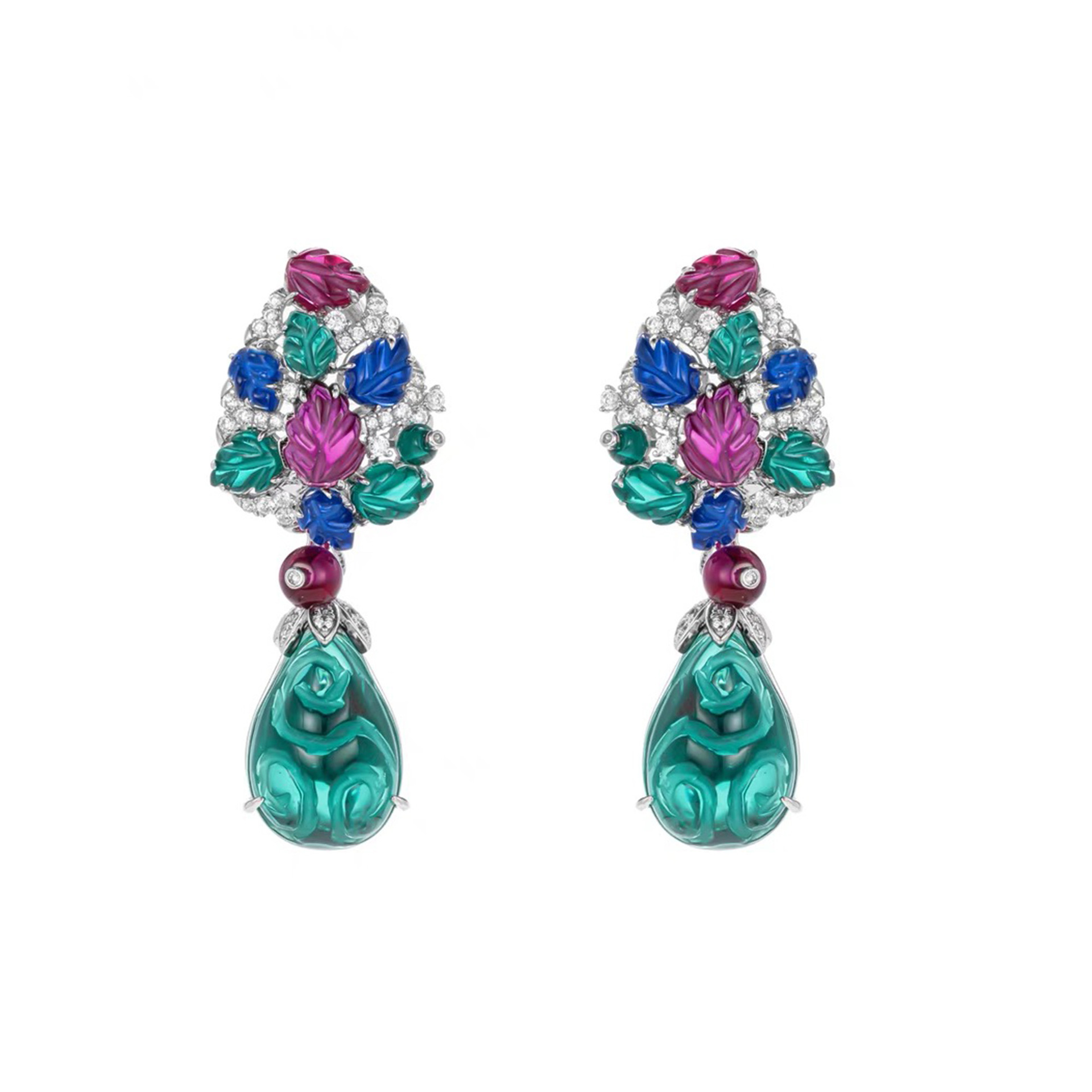 925 Silver Gold-Plated Fruit Bag Earrings with Emerald Main Stone & High-Carbon Diamonds – Unique & Luxurious Design