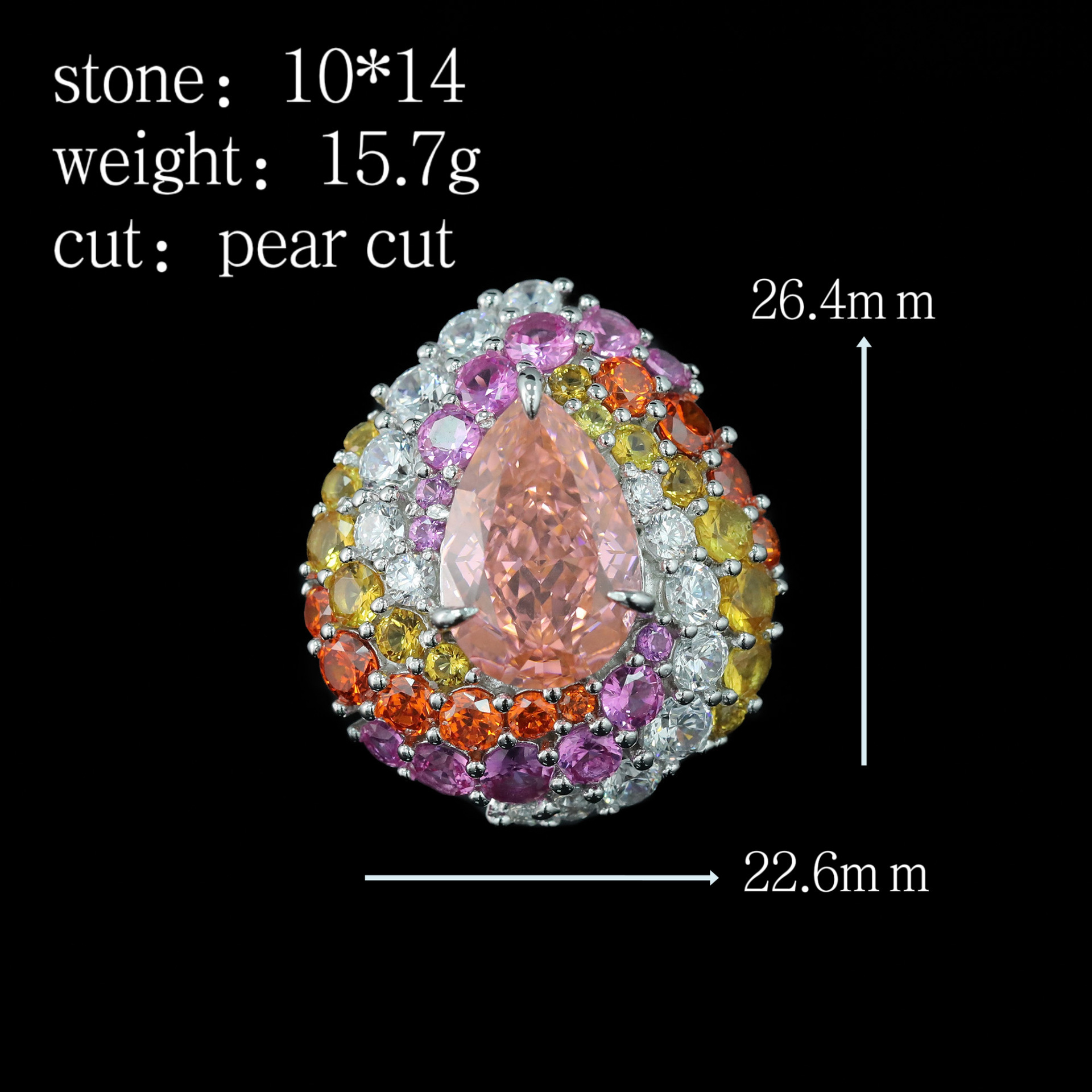 925 Silver Gold-Plated Ice Flower Padparadscha Ring with High-Carbon Diamonds – Elegant & Unique Design