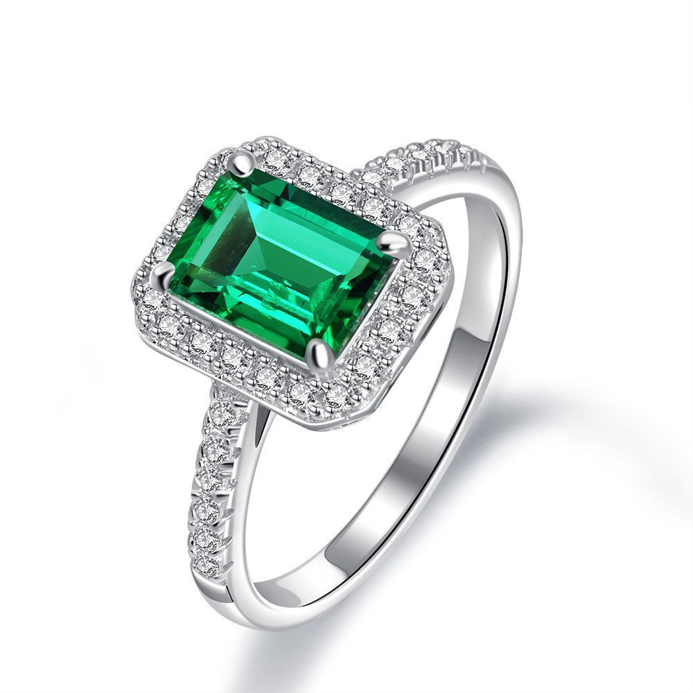 S925 Sterling Silver Women’s Retro Ring with 1.5ct Cultured Emerald – 6×8 All-Match Style