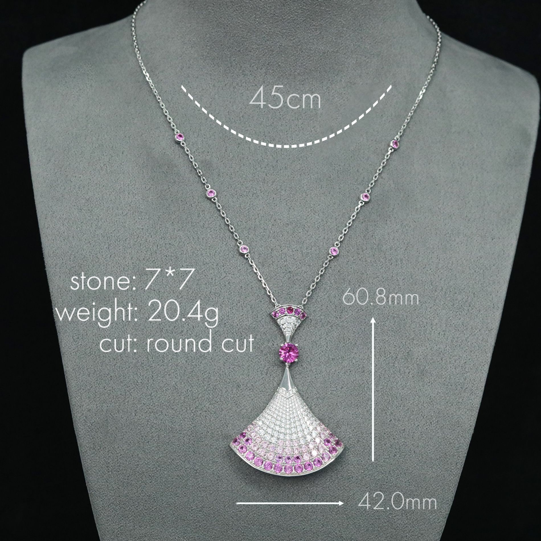 925 Silver Gold-Plated High-Carbon Diamonds Pink Sapphire Fan Necklace – Elegant & Feminine Design