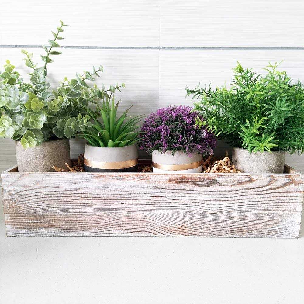 1 Pcs Wood Planter Box Rectangle Whitewashed Wooden Rectangular Planter
