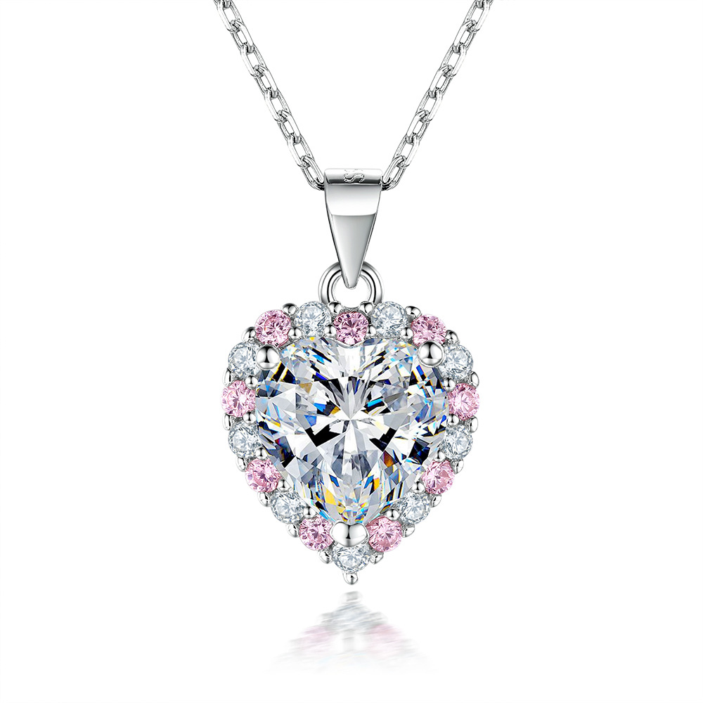 Romantic S925 Silver Pink Diamond Heart-Shaped Zircon Pendant Necklace – Delicate Love-Inspired Jewelry for Women