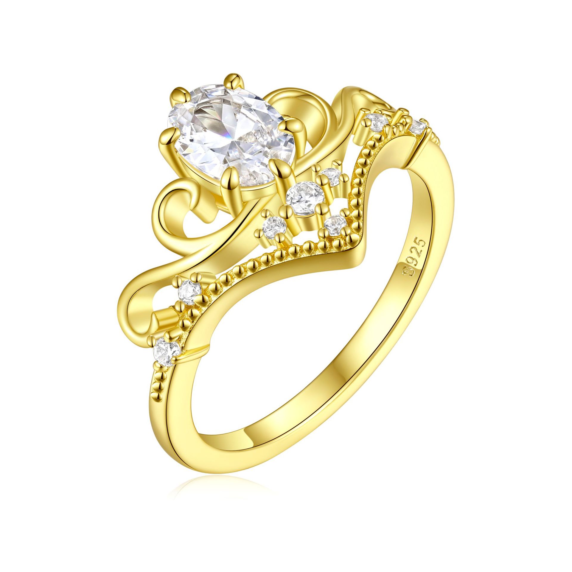 S925 Silver 18K Gold Electroplated Retro Crown Ring for Women – Vintage Royal-Inspired Jewelry
