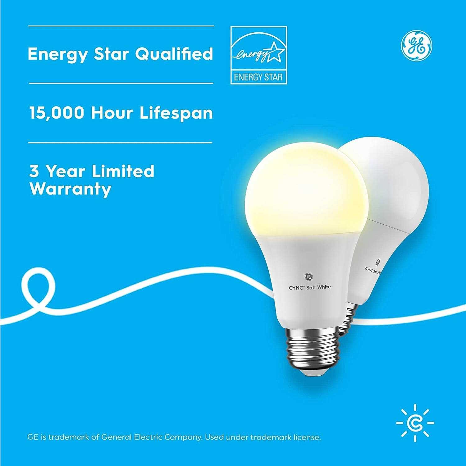 GE CYNC Smart LED Light Bulbs, Soft White, Bluetooth and Wi-Fi, Works with Alexa and Google
