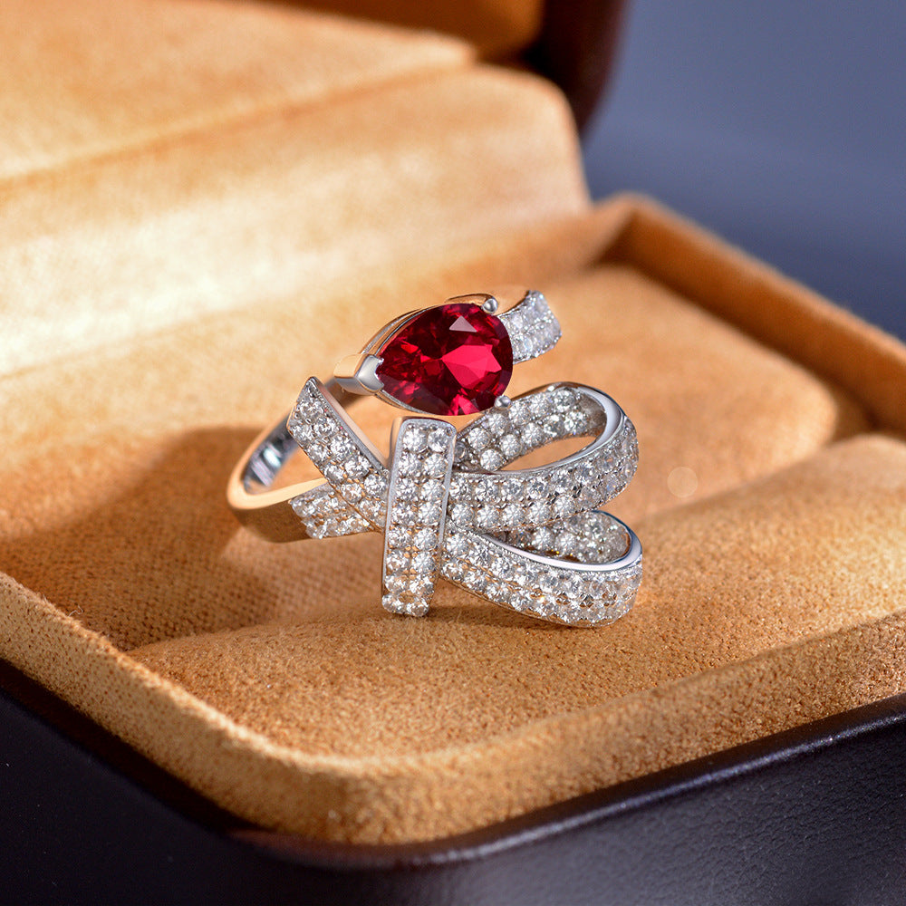 S925 Sterling Silver 1ct Water Drop Ruby-Inspired Ring with High Carbon Diamonds