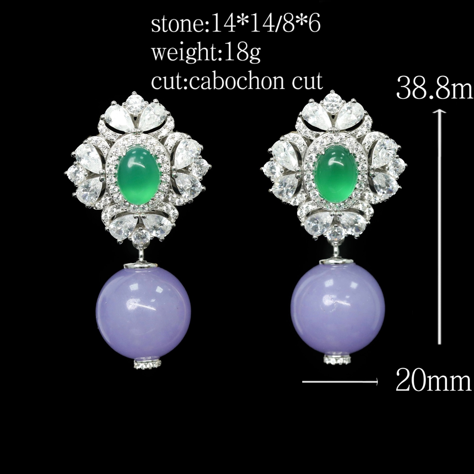 925 Silver Gold-Plated High Carbon Diamond Natural Chalcedony Violet Earrings – Elegant & Timeless Jewelry